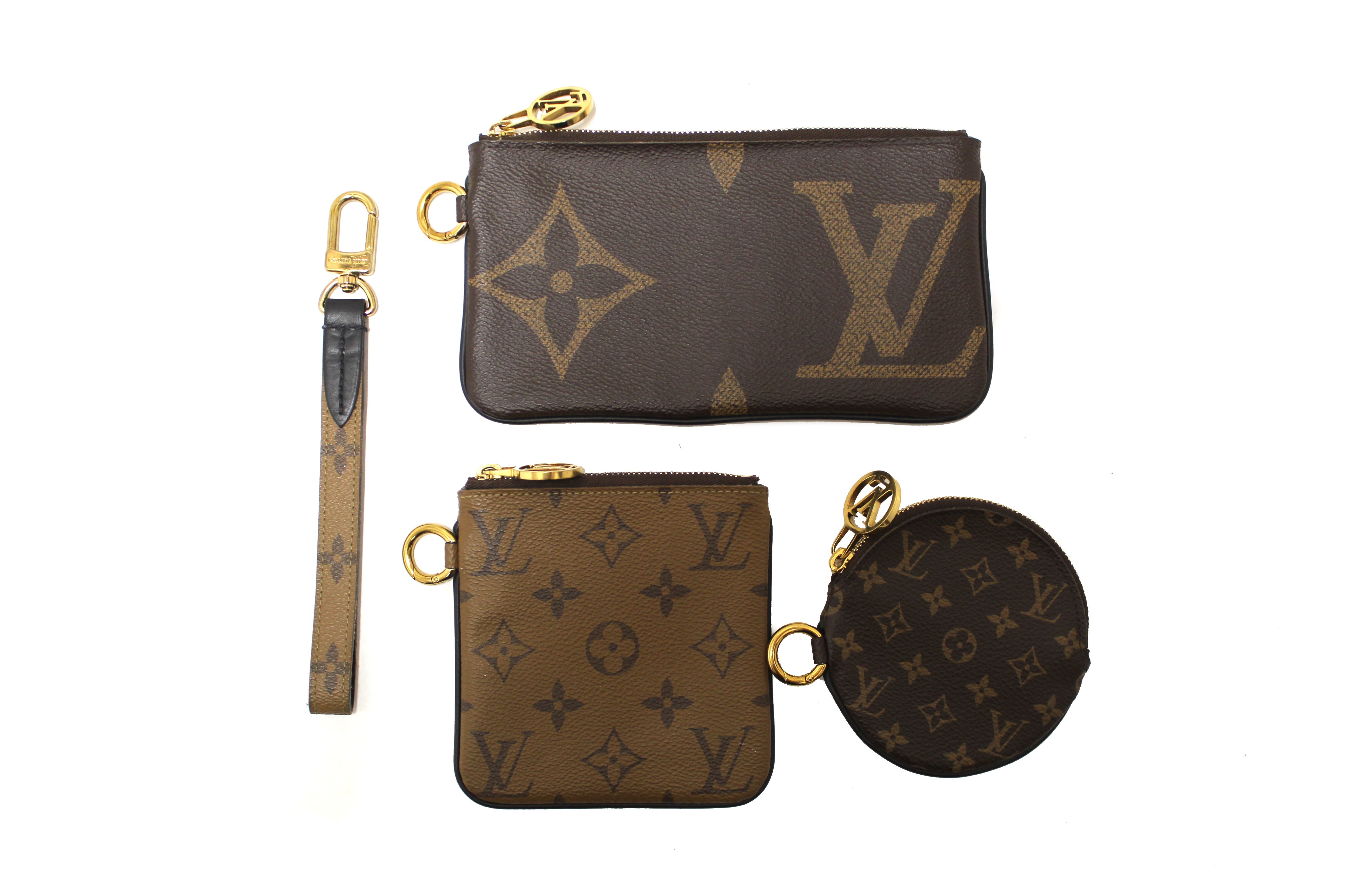 Authentic Louis Vuitton Monogram Giant/Monogram Reverse Canvas Trio Pouch