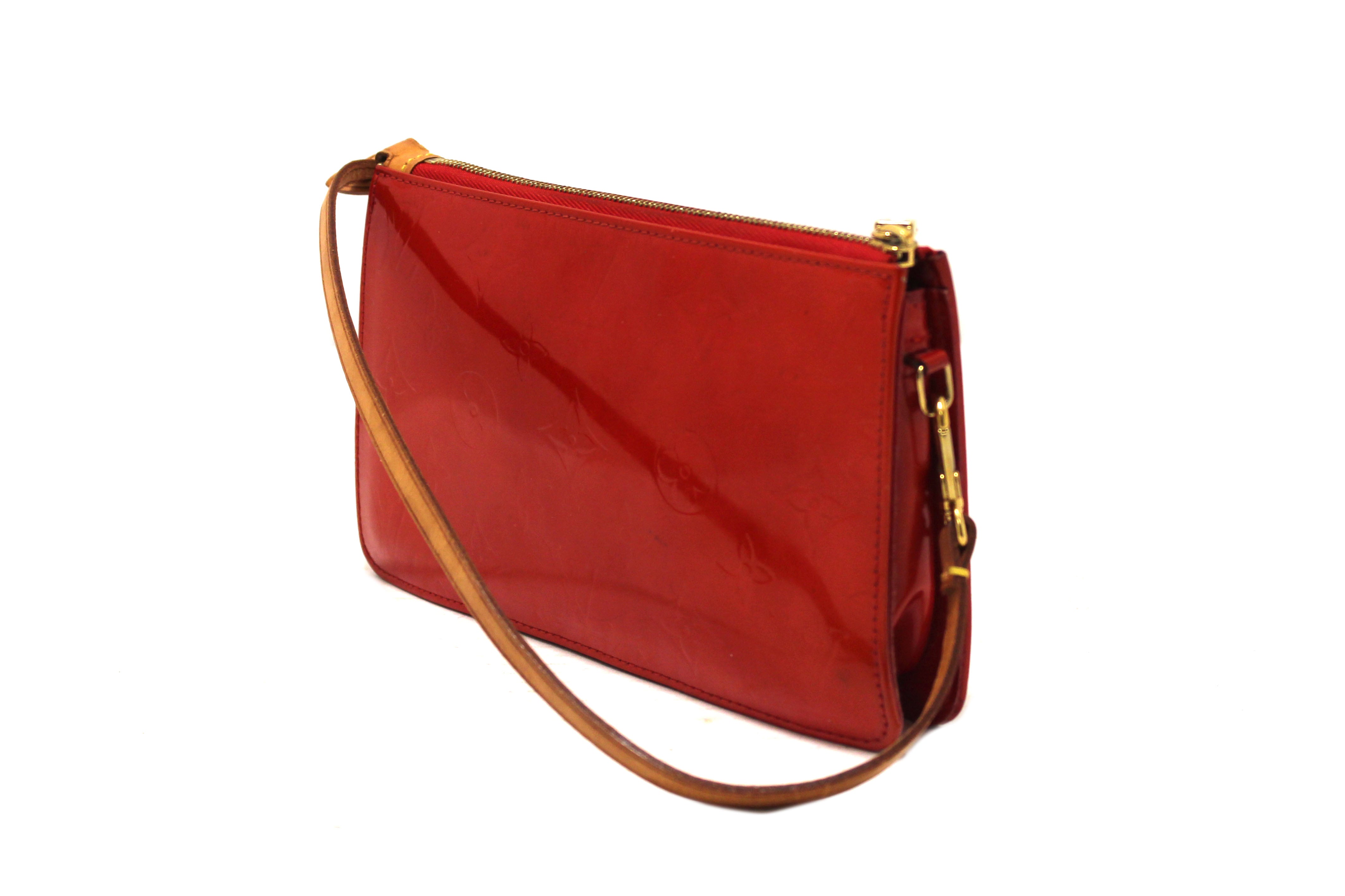 Authentic Louis Vuitton Red Monogram Vernis Leather Lexington Pochette Bag