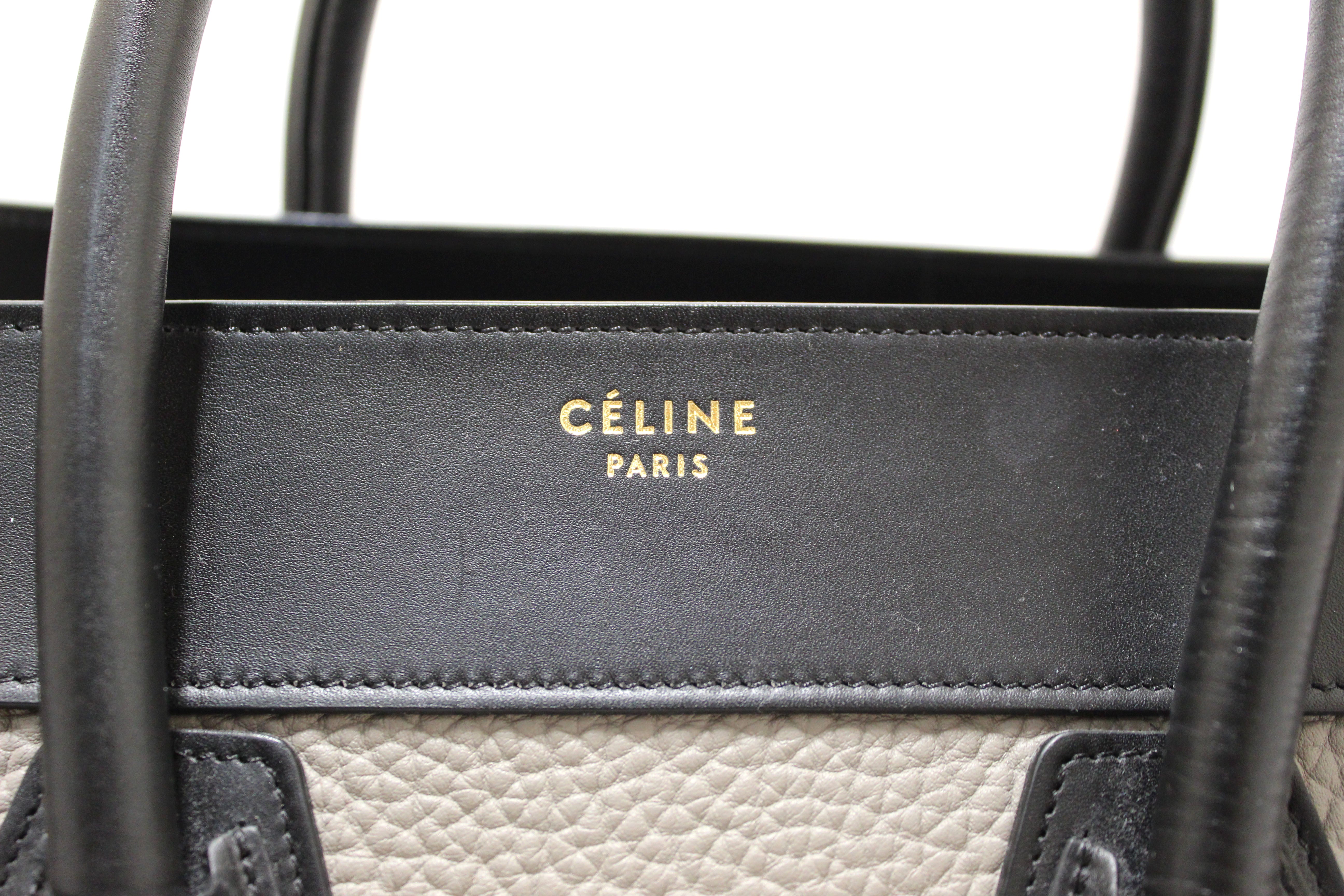 Authentic Celine Mini Taupe/Black/Burgundy Tri-Color Luggage Handbag