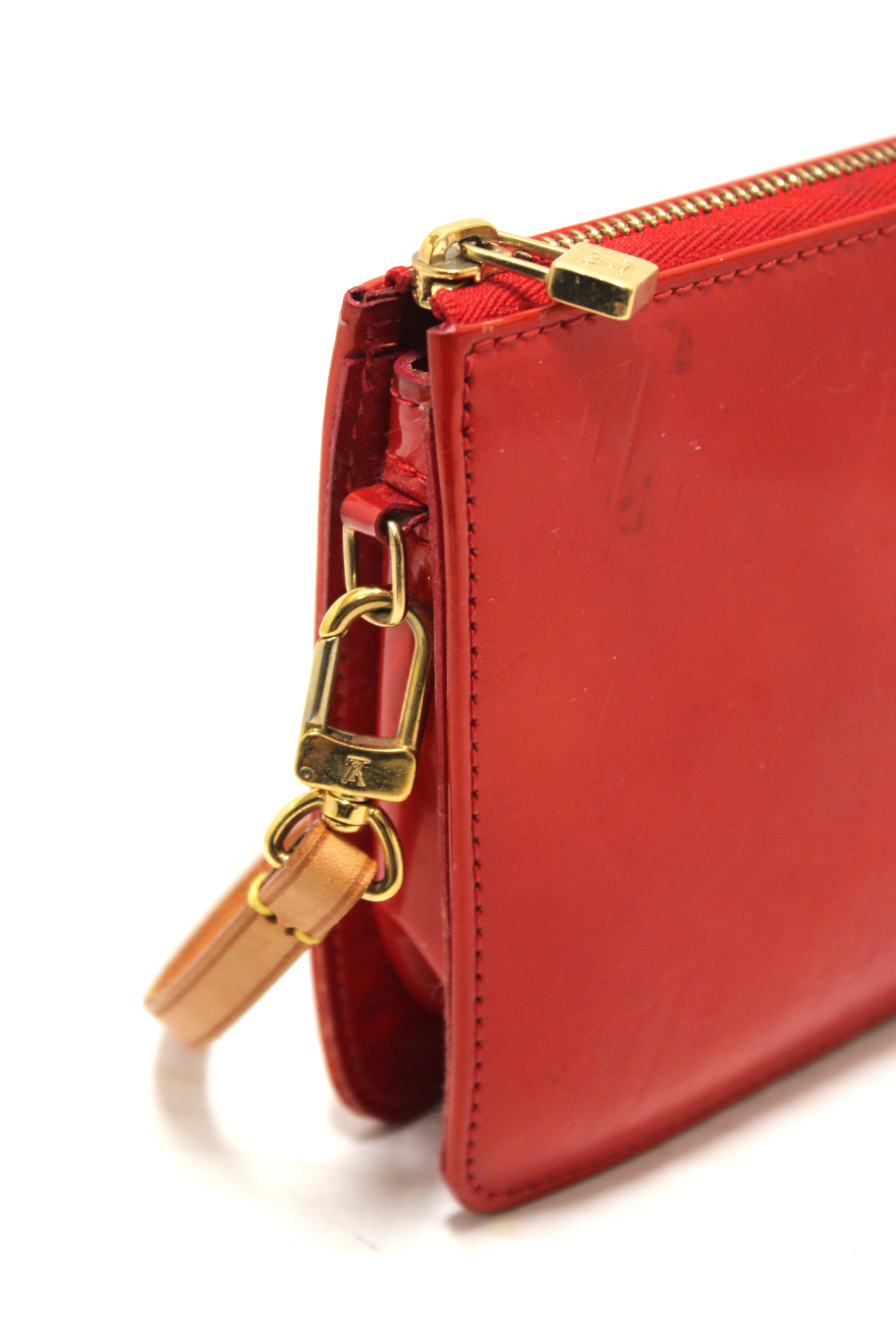 Authentic Louis Vuitton Red Monogram Vernis Leather Lexington Pochette Bag