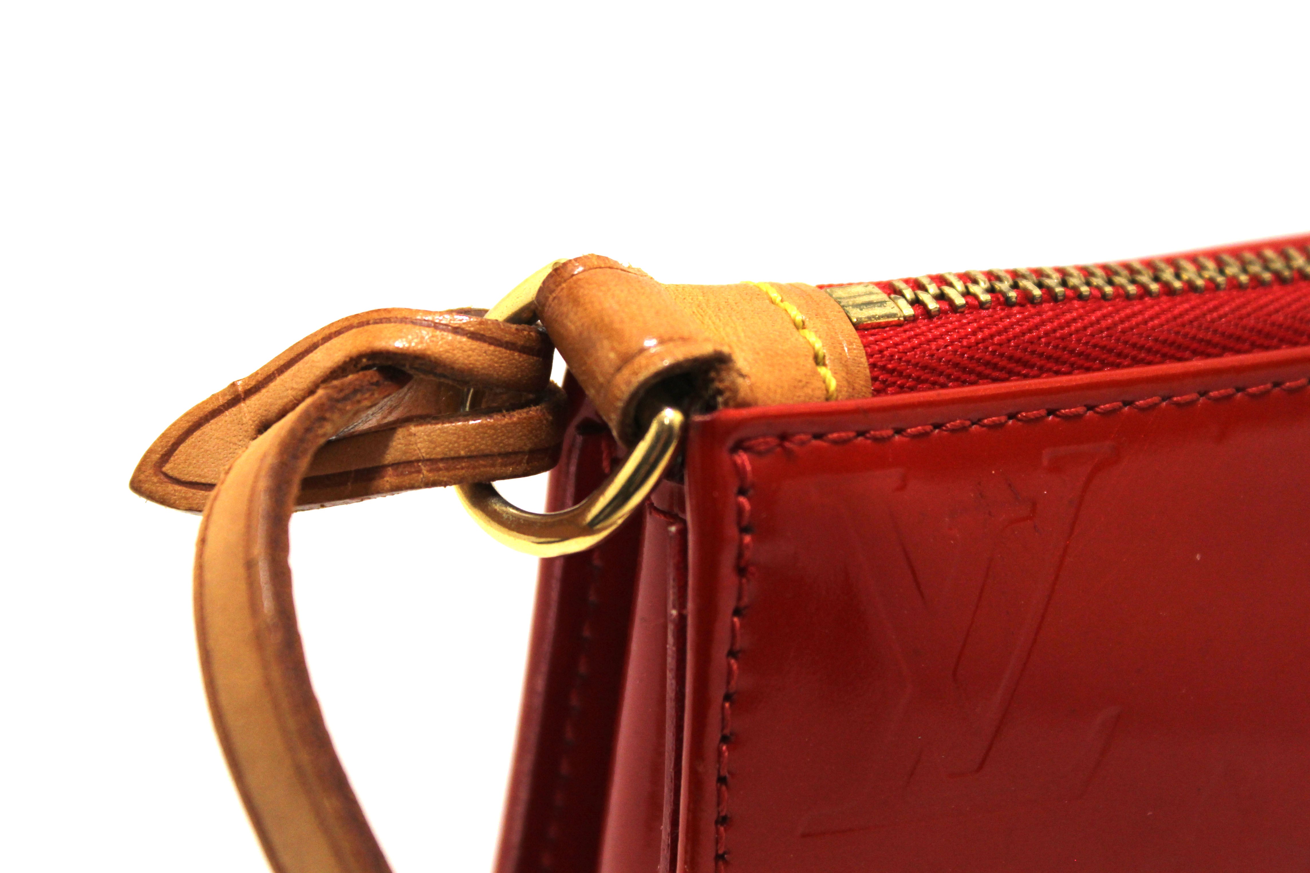 Authentic Louis Vuitton Red Monogram Vernis Leather Lexington Pochette Bag