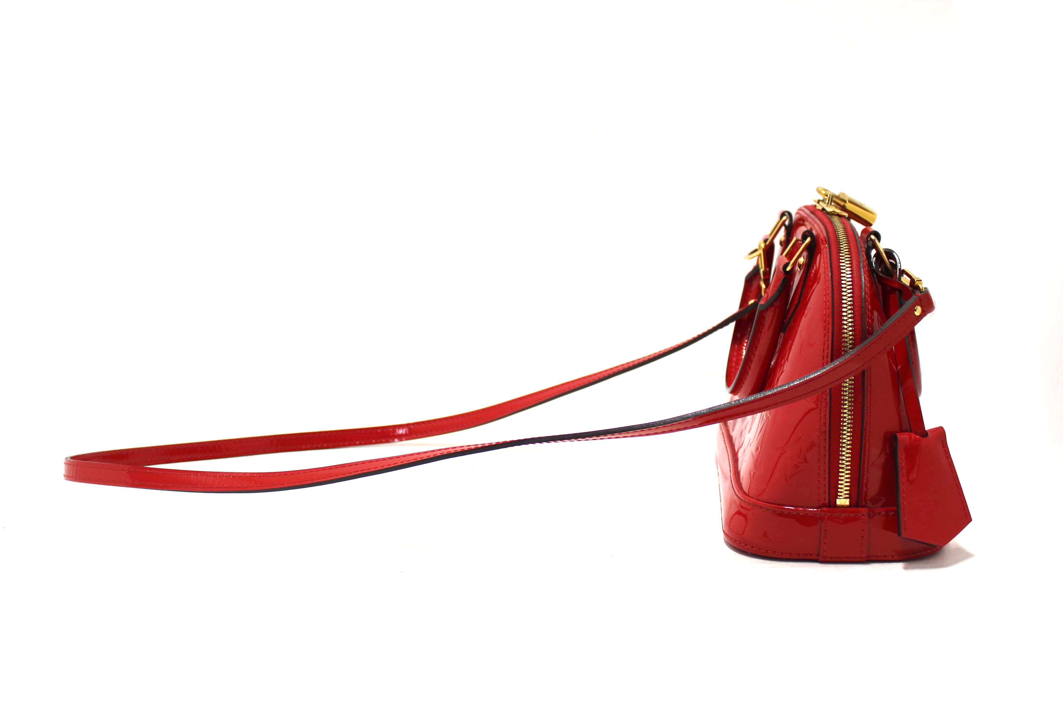 Authentic Louis Vuitton Red Vernis Leather Alma BB Hand/Crossbody Bag