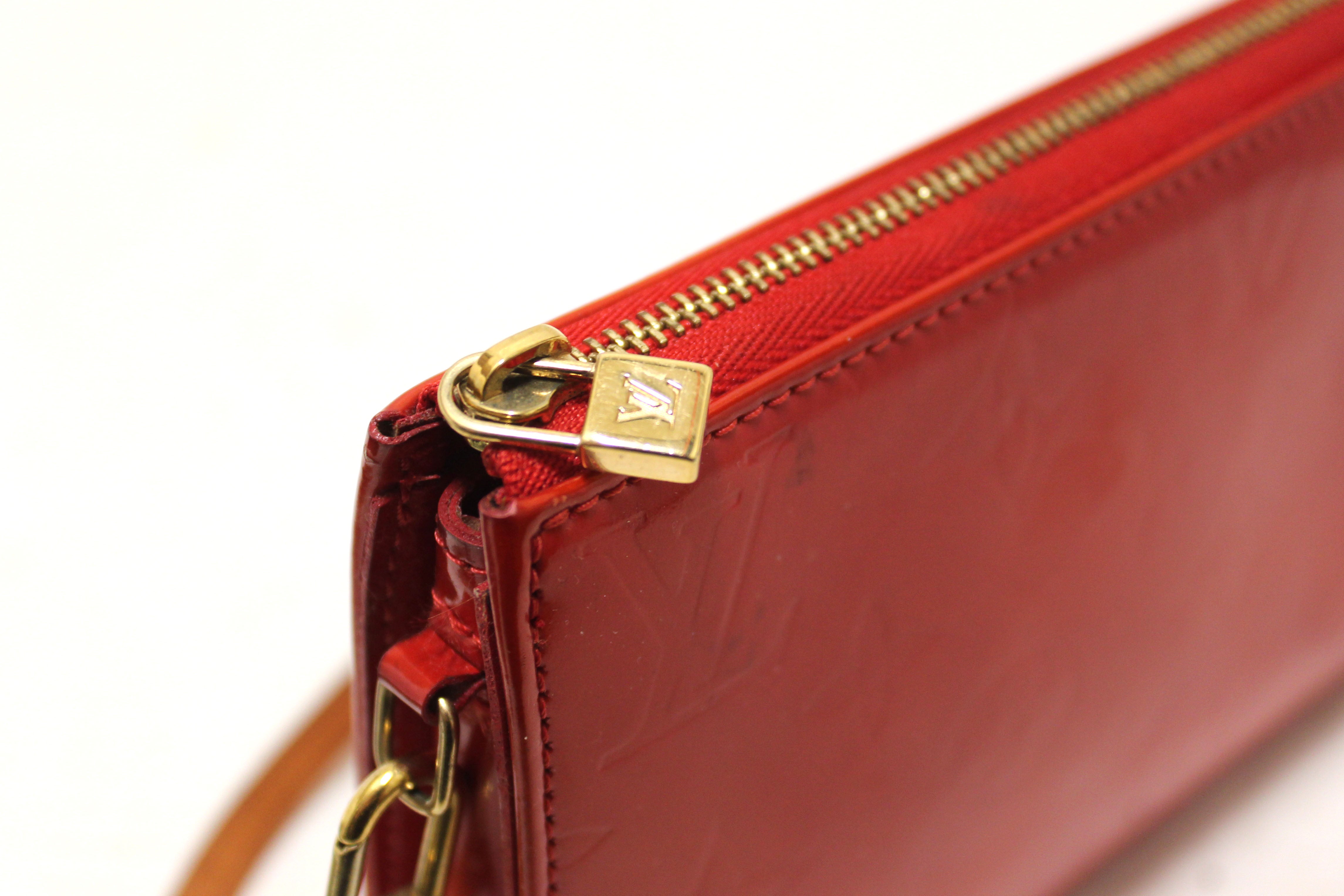 Authentic Louis Vuitton Red Monogram Vernis Leather Lexington Pochette Bag