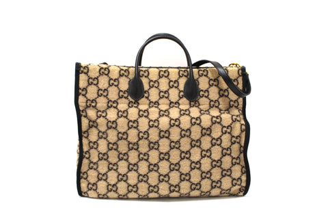 Authentic Gucci GG Monogram Wool Large Shopper Tote Bag 598169