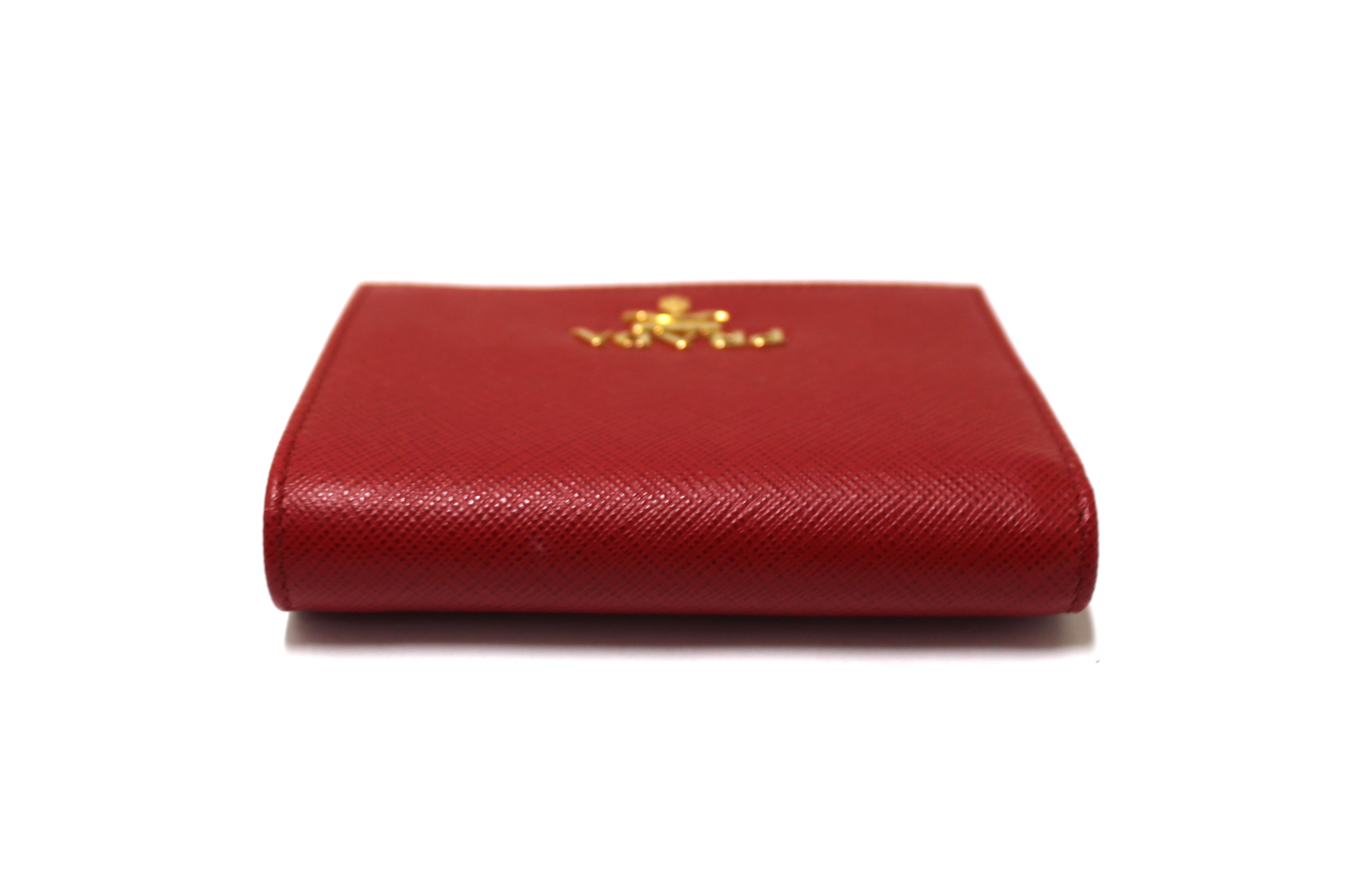 NEW Authentic Prada Red Saffiano Leather Small Bi-fold Wallet