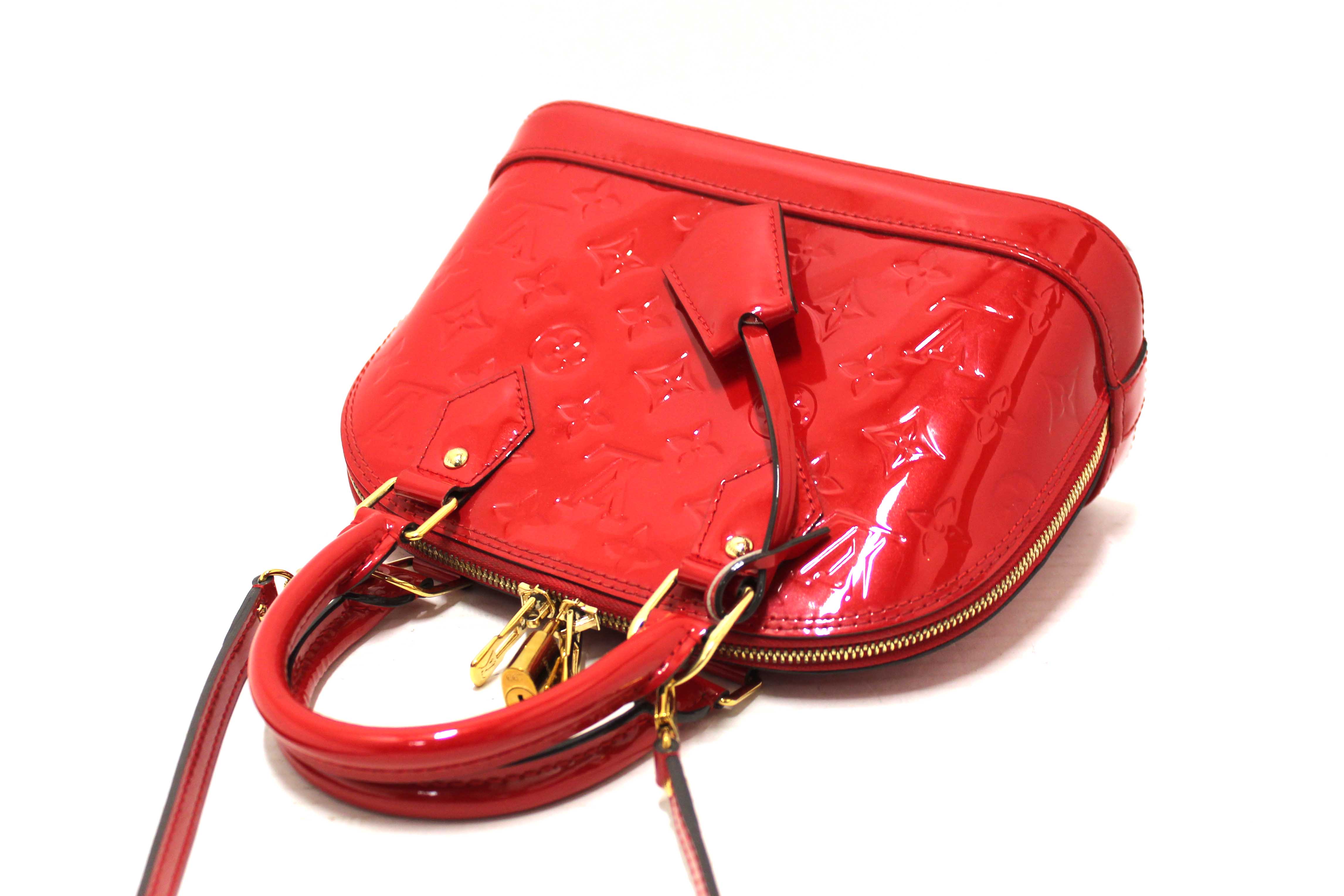 Authentic Louis Vuitton Red Vernis Leather Alma BB Hand/Crossbody Bag