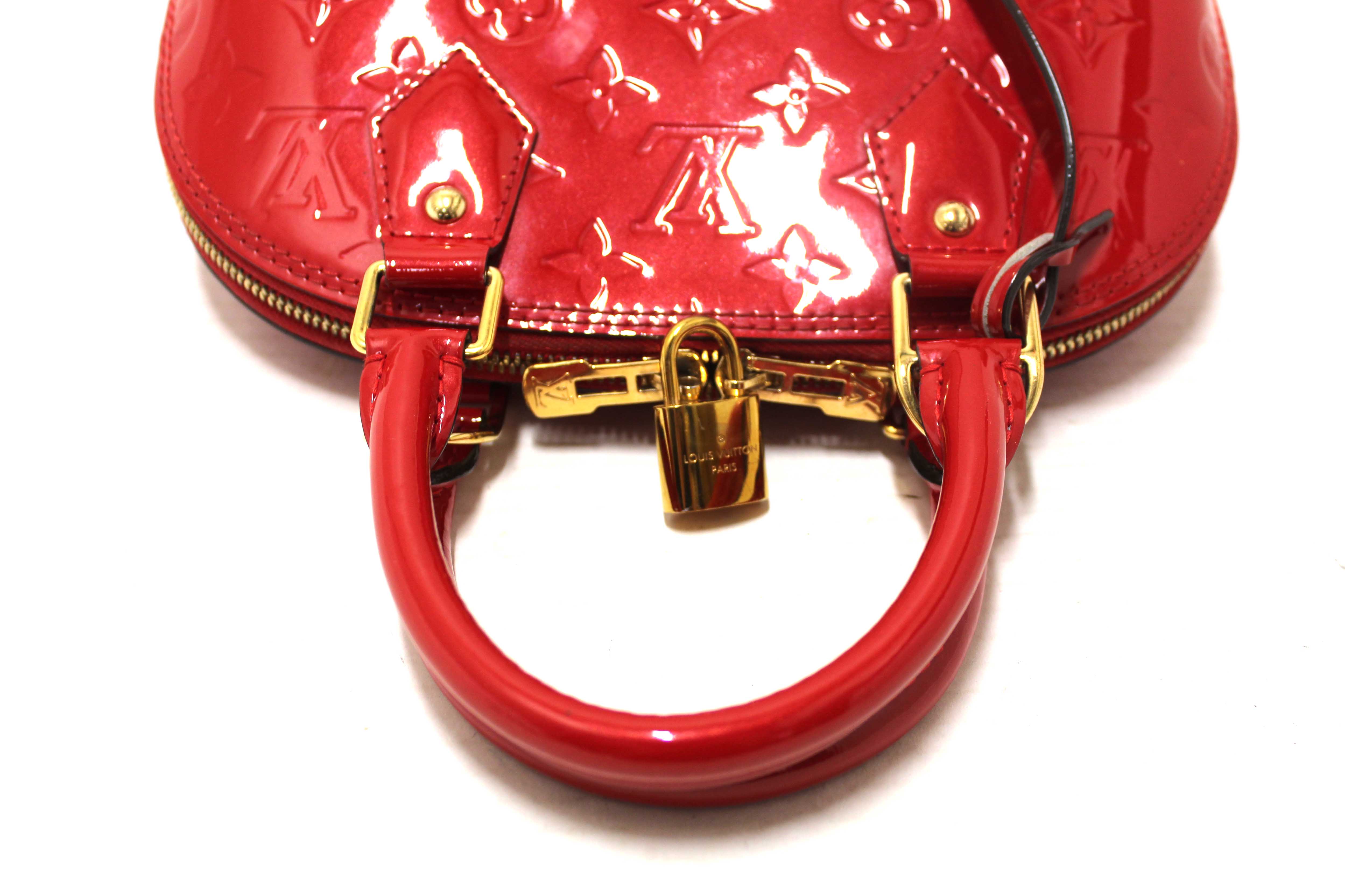 Authentic Louis Vuitton Red Vernis Leather Alma BB Hand/Crossbody Bag