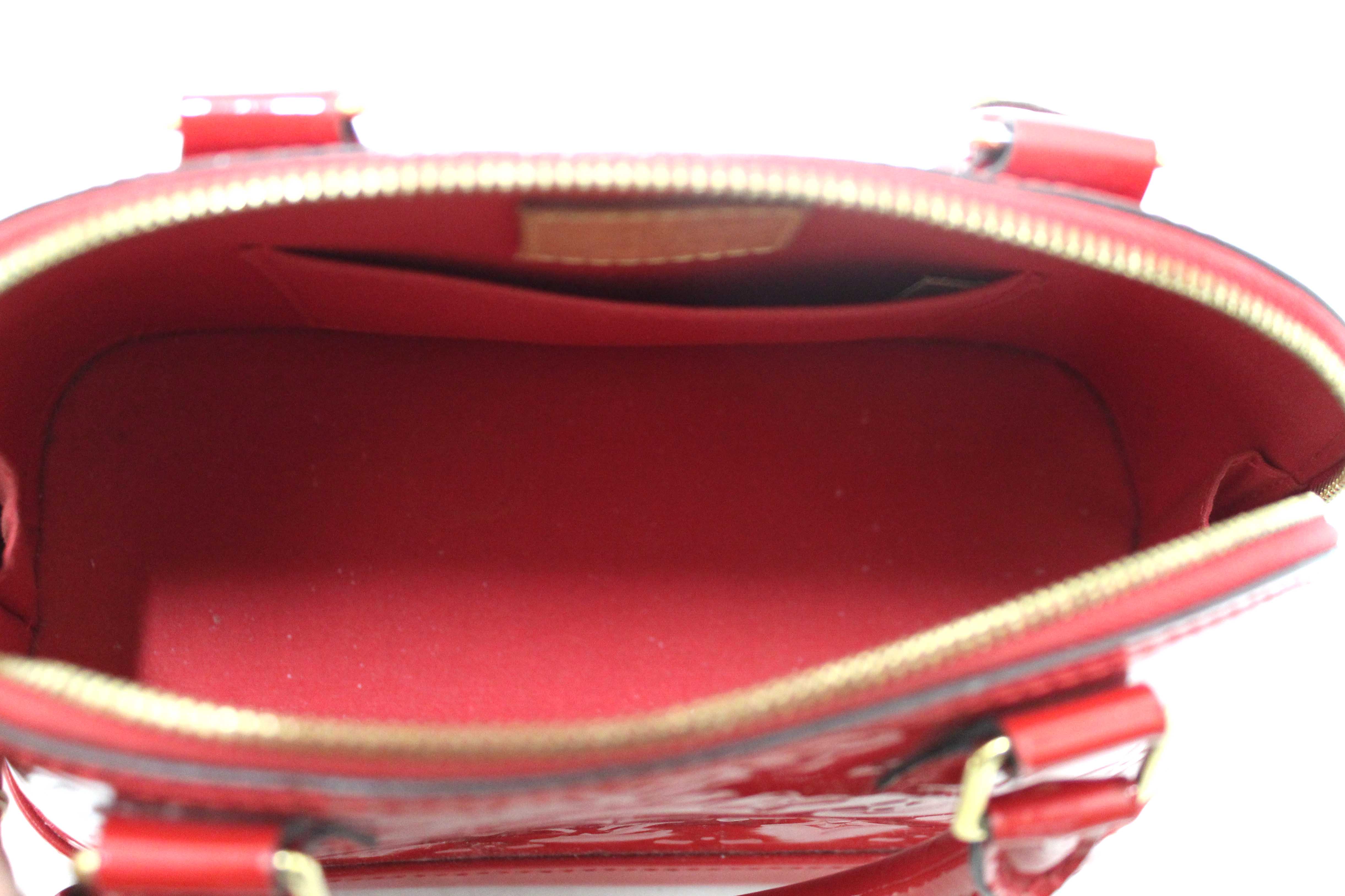 Authentic Louis Vuitton Red Vernis Leather Alma BB Hand/Crossbody Bag