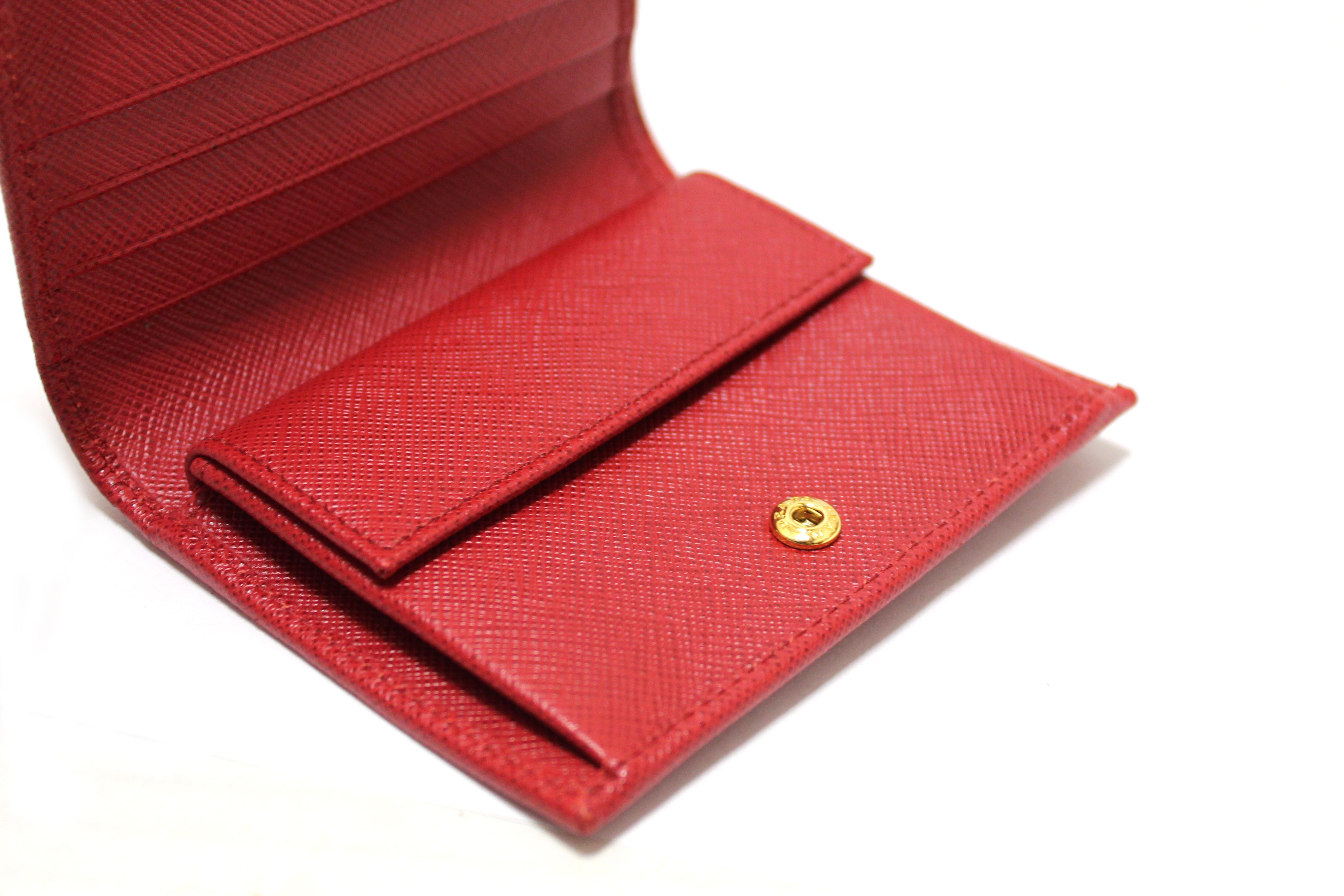 NEW Authentic Prada Red Saffiano Leather Small Bi-fold Wallet