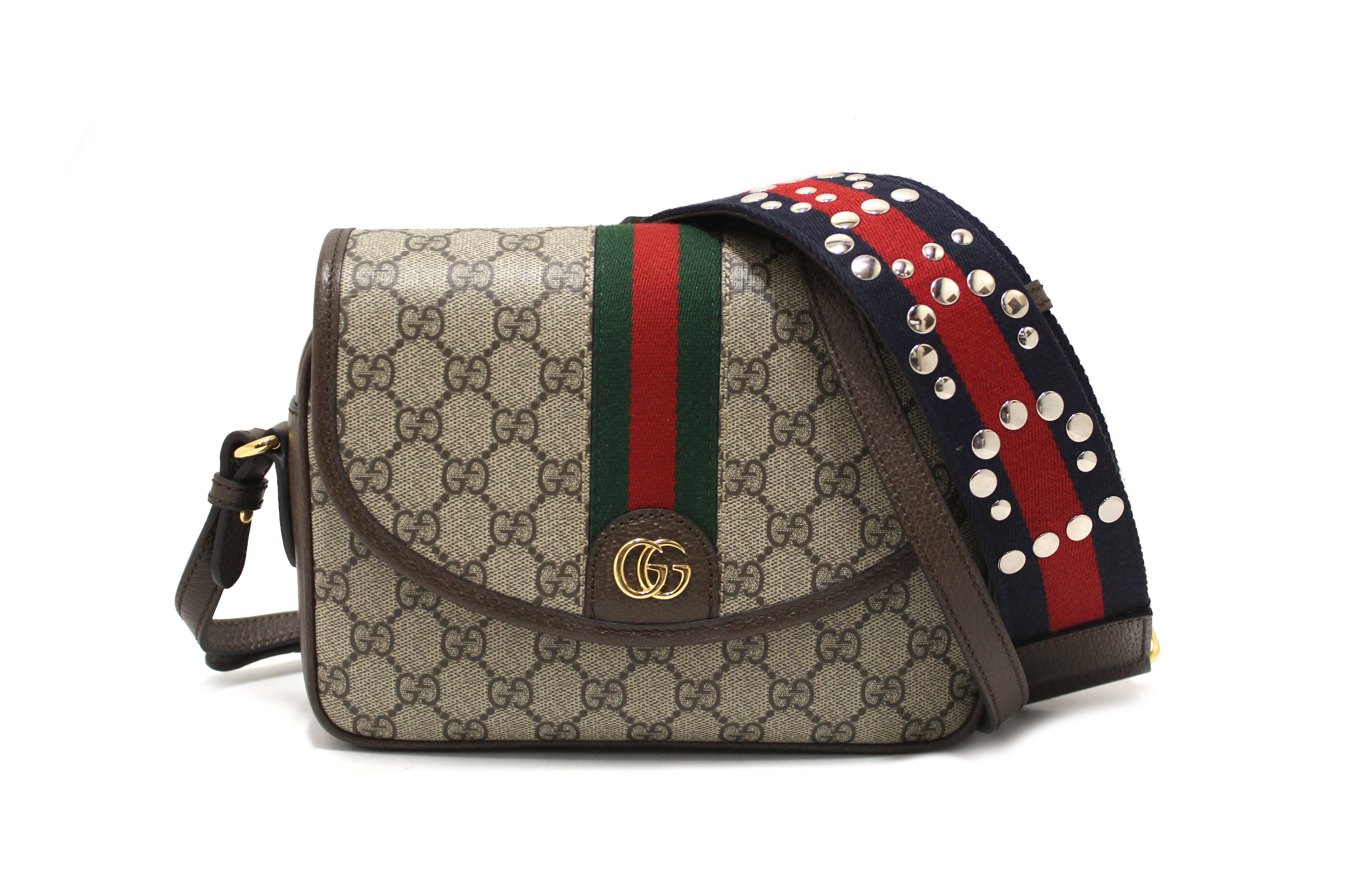 Authentic Gucci Brown GG Supreme Ophidia Small Flap Shoulder Bag 722117