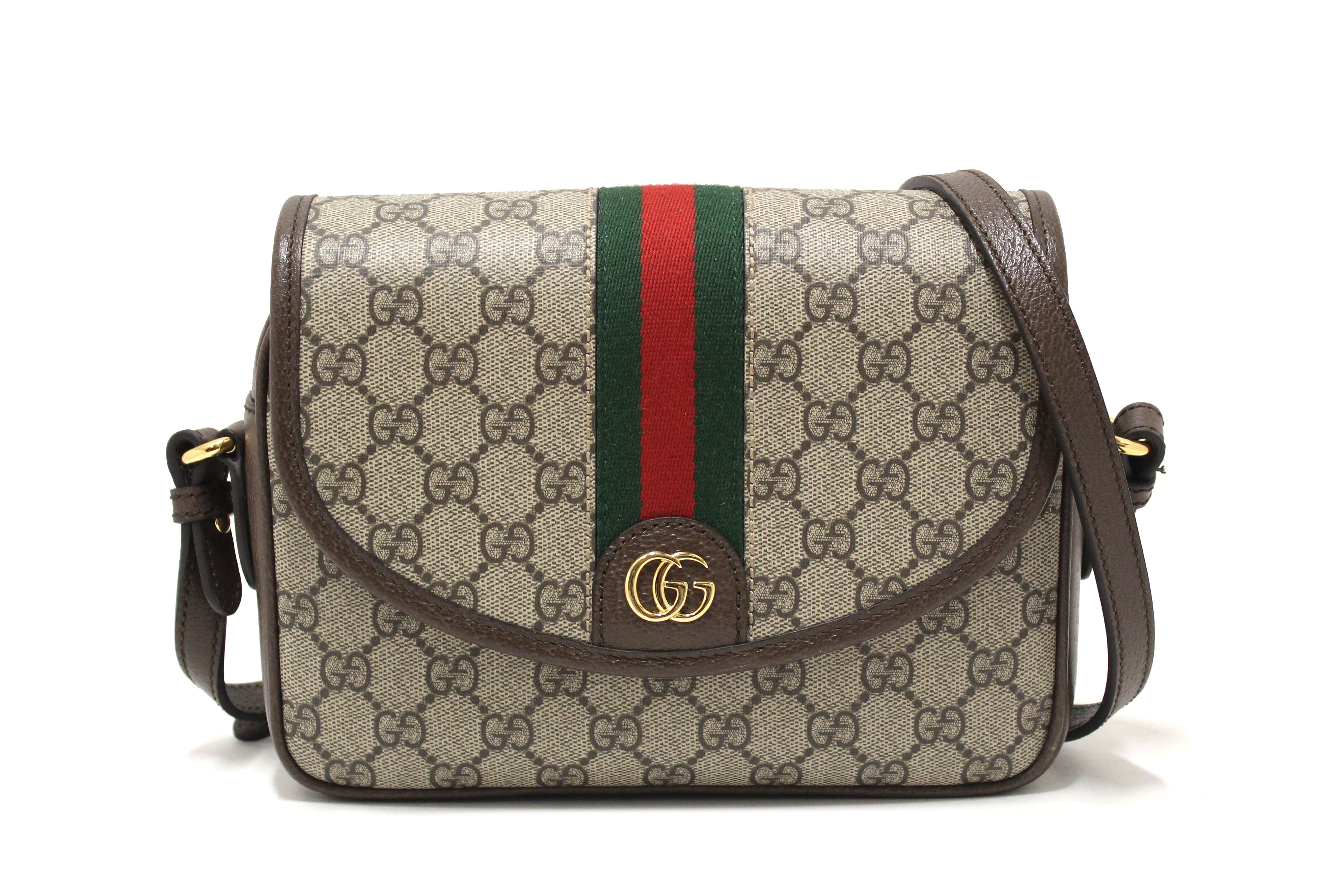 Authentic Gucci Brown GG Supreme Ophidia Small Flap Shoulder Bag 722117