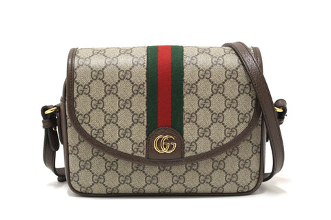 Authentic Gucci Brown GG Supreme Ophidia Small Flap Shoulder Bag 722117