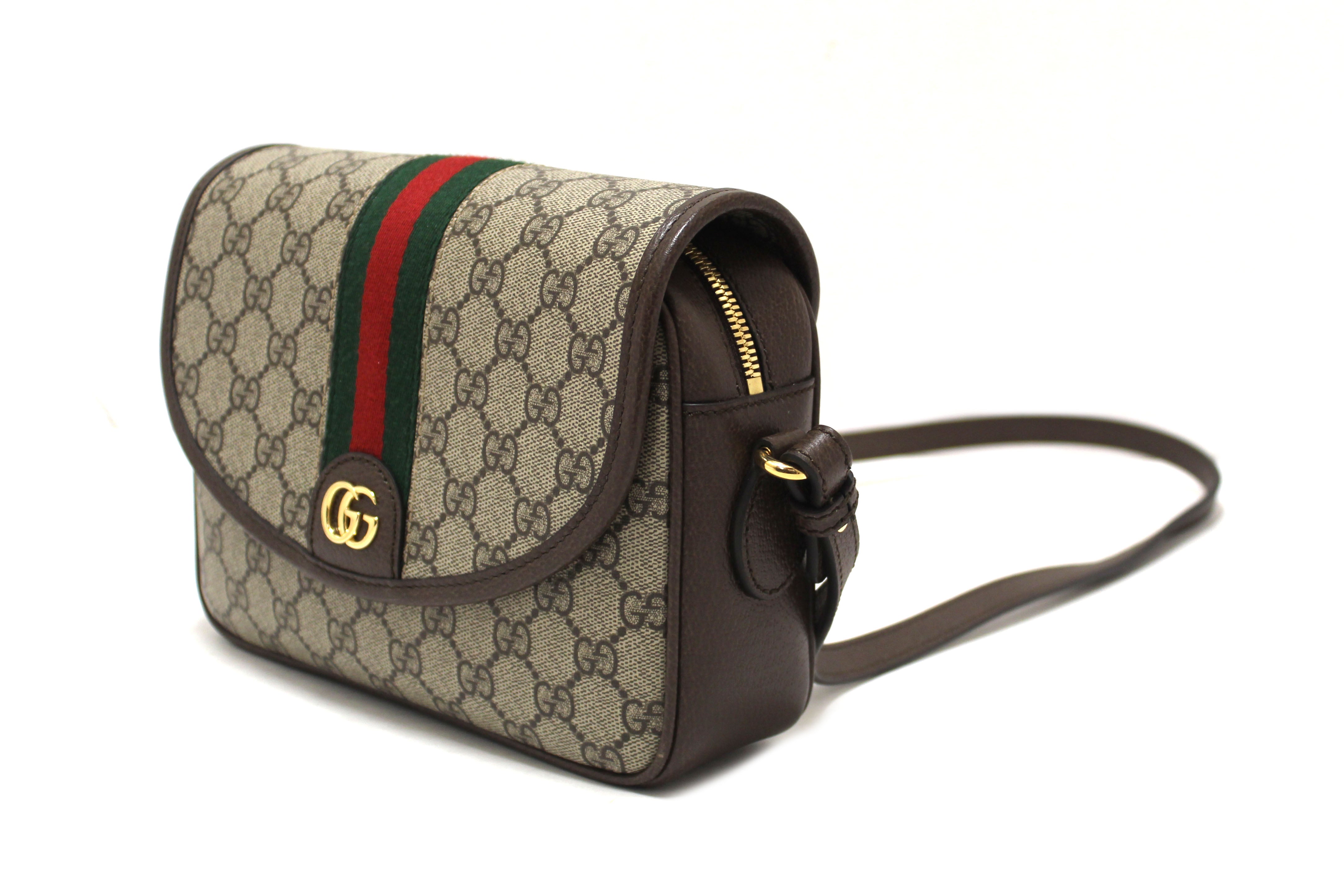 Authentic Gucci Brown GG Supreme Ophidia Small Flap Shoulder Bag 722117