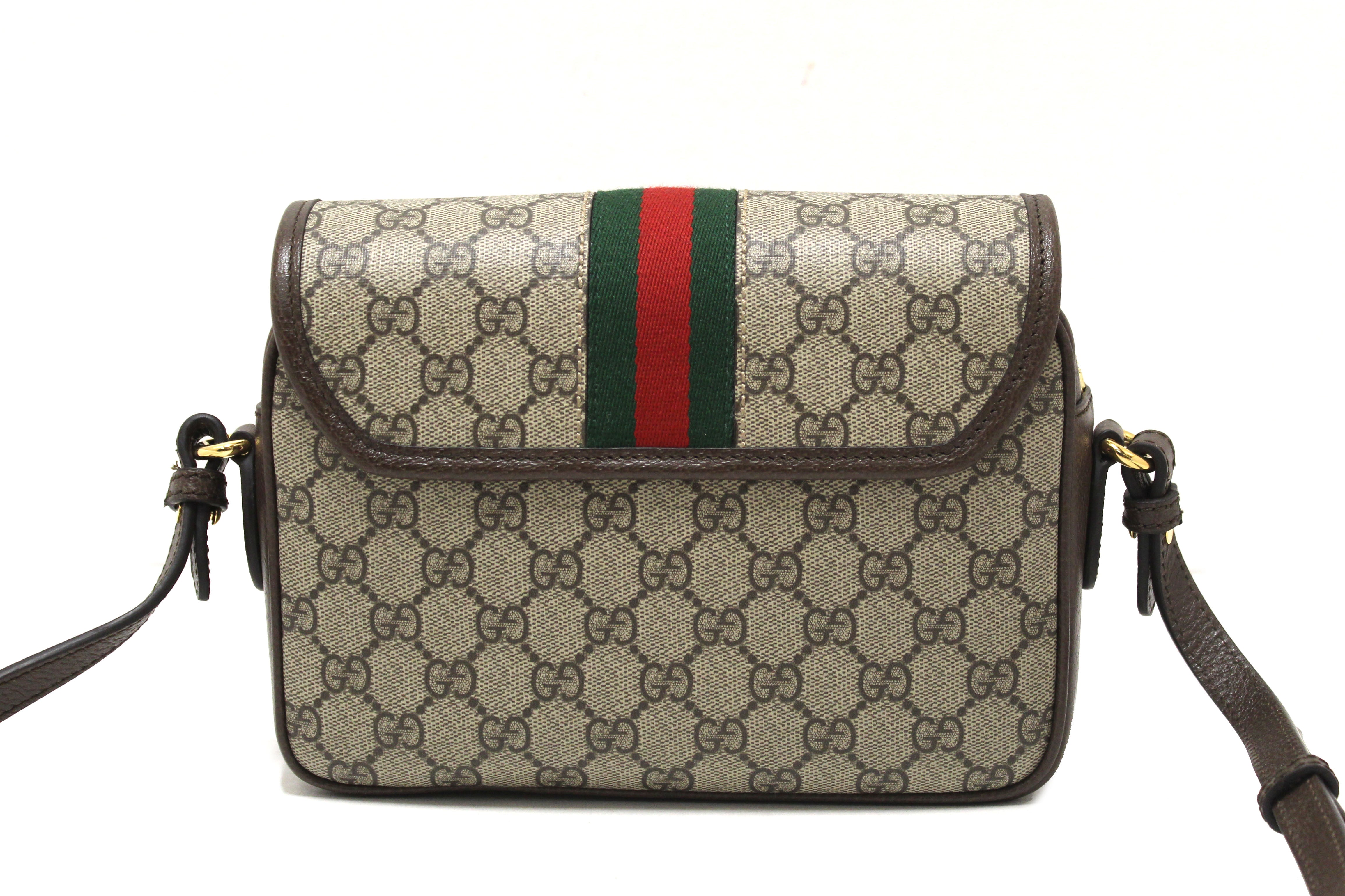 Authentic Gucci Brown GG Supreme Ophidia Small Flap Shoulder Bag 722117