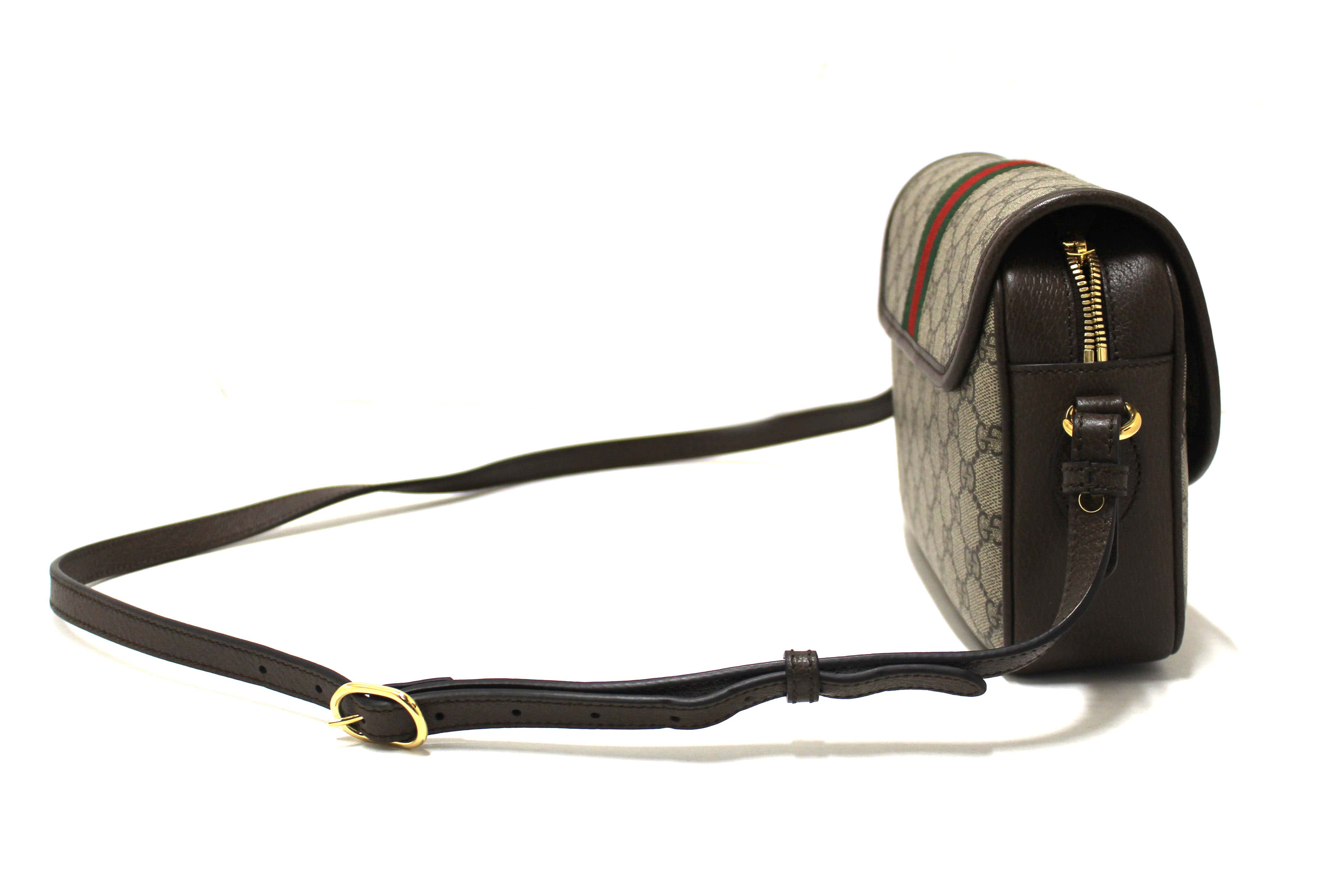 Authentic Gucci Brown GG Supreme Ophidia Small Flap Shoulder Bag 722117