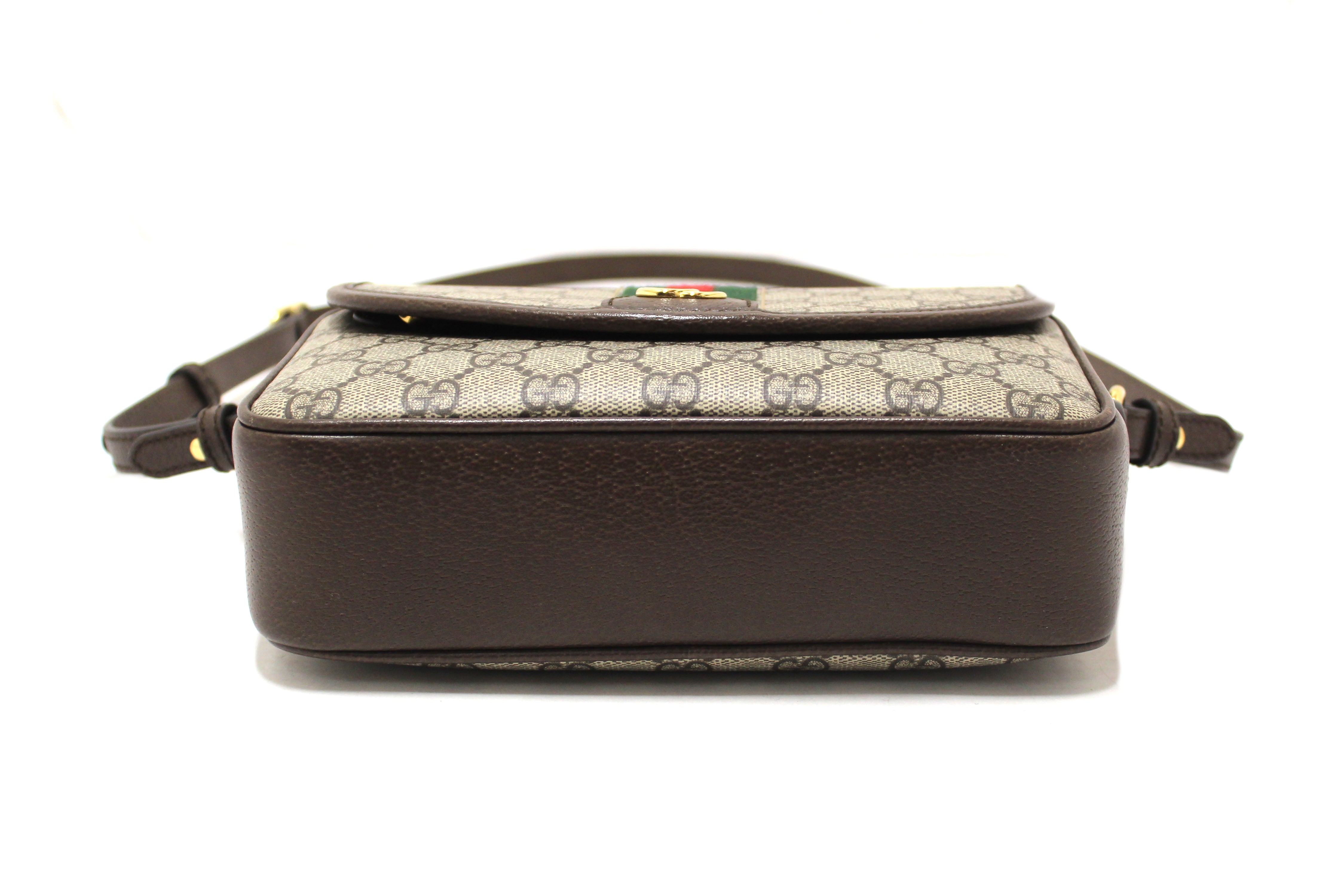 Authentic Gucci Brown GG Supreme Ophidia Small Flap Shoulder Bag 722117