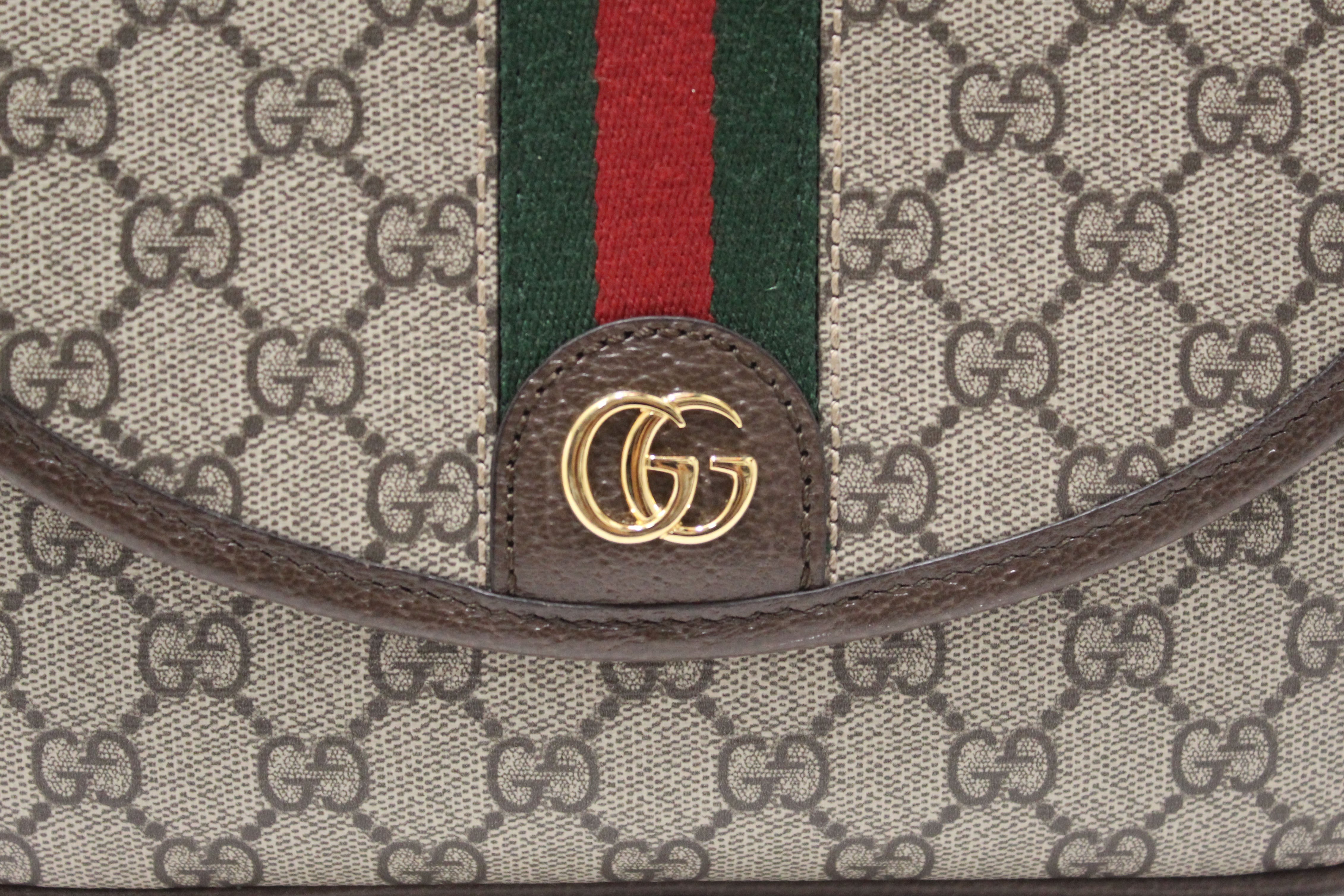 Authentic Gucci Brown GG Supreme Ophidia Small Flap Shoulder Bag 722117
