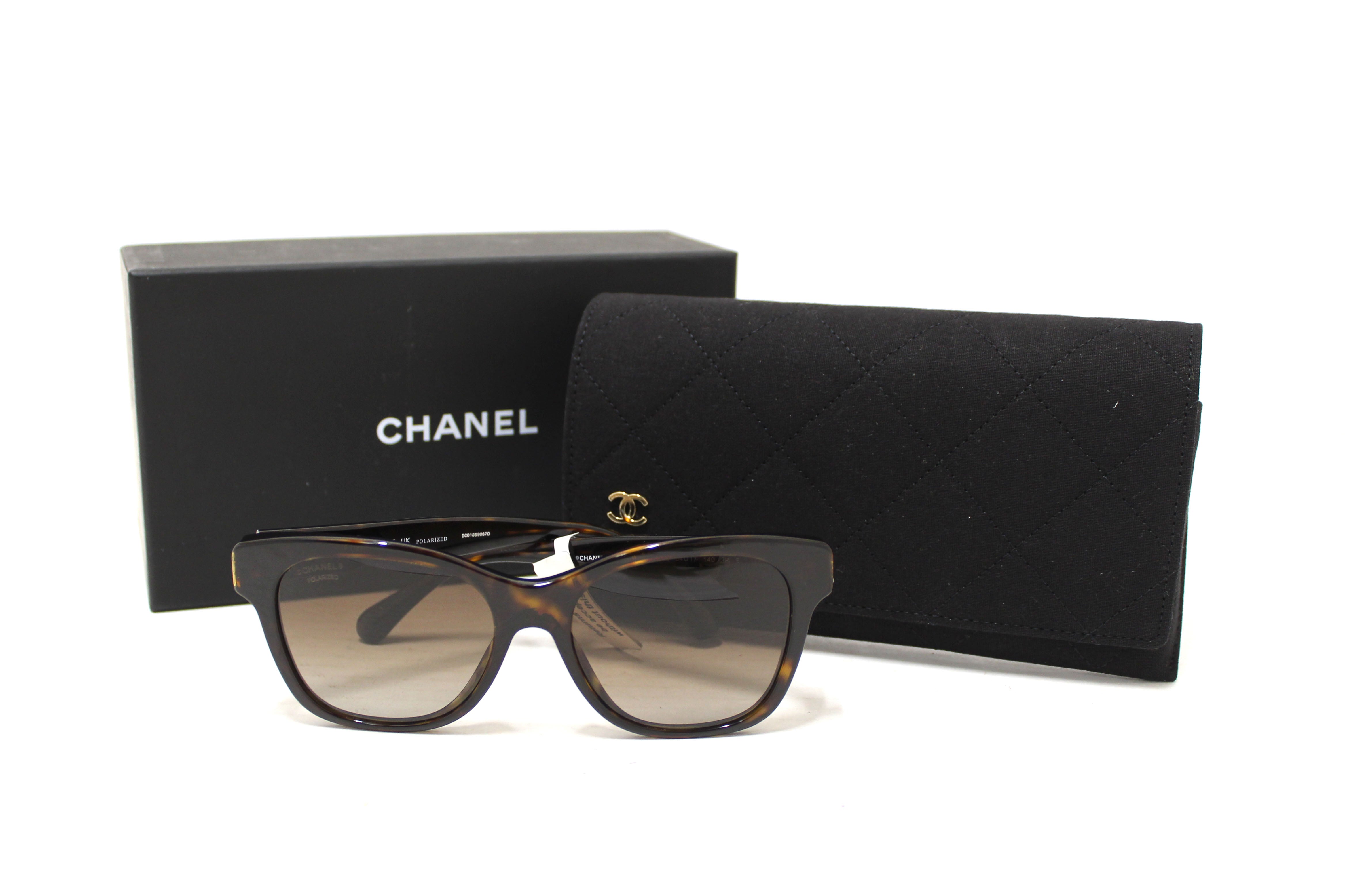 Authentic Chanel Tortoiseshell Polarized Pearl CC Square Sunglasses 5482HA