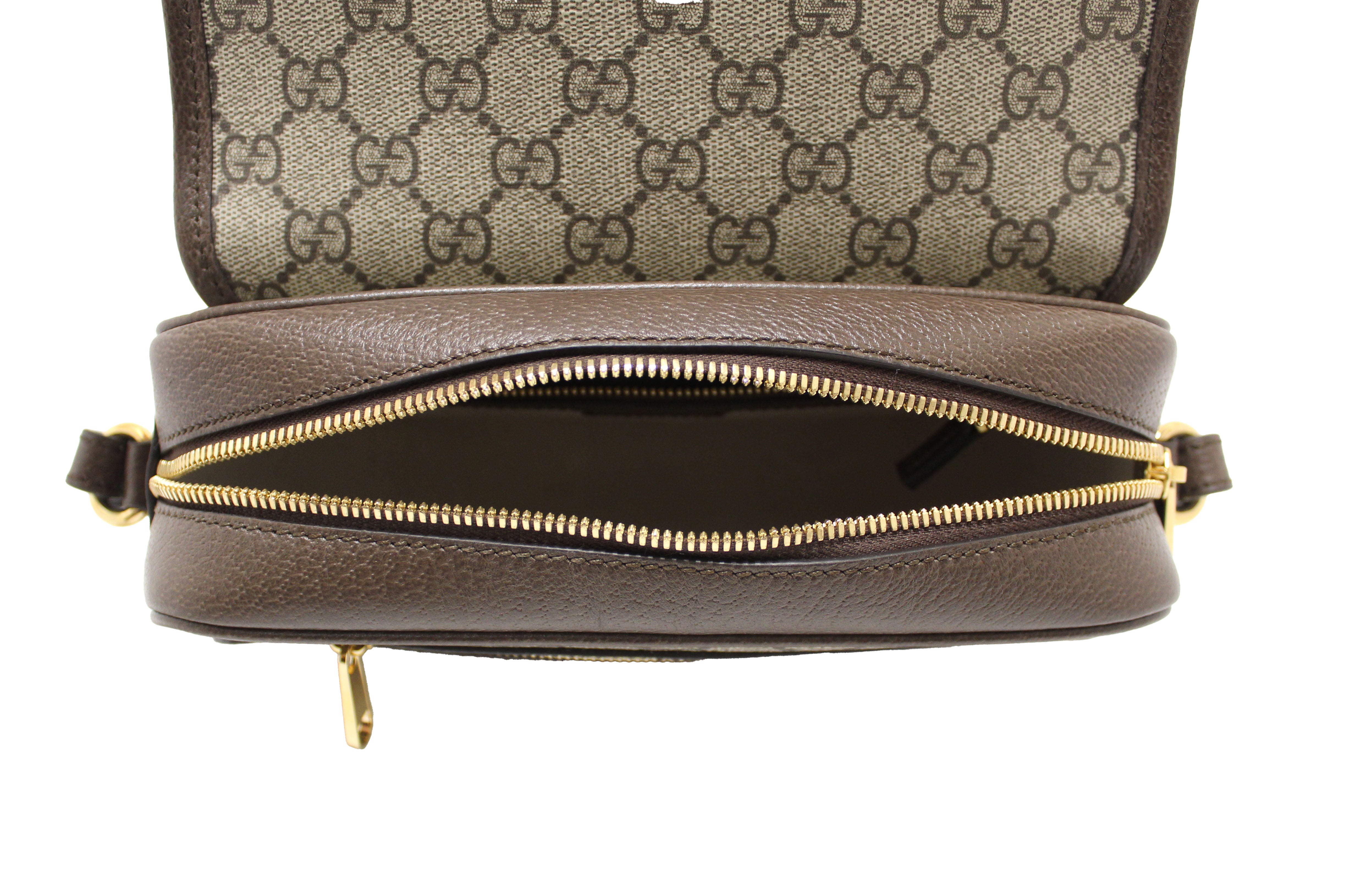 Authentic Gucci Brown GG Supreme Ophidia Small Flap Shoulder Bag 722117