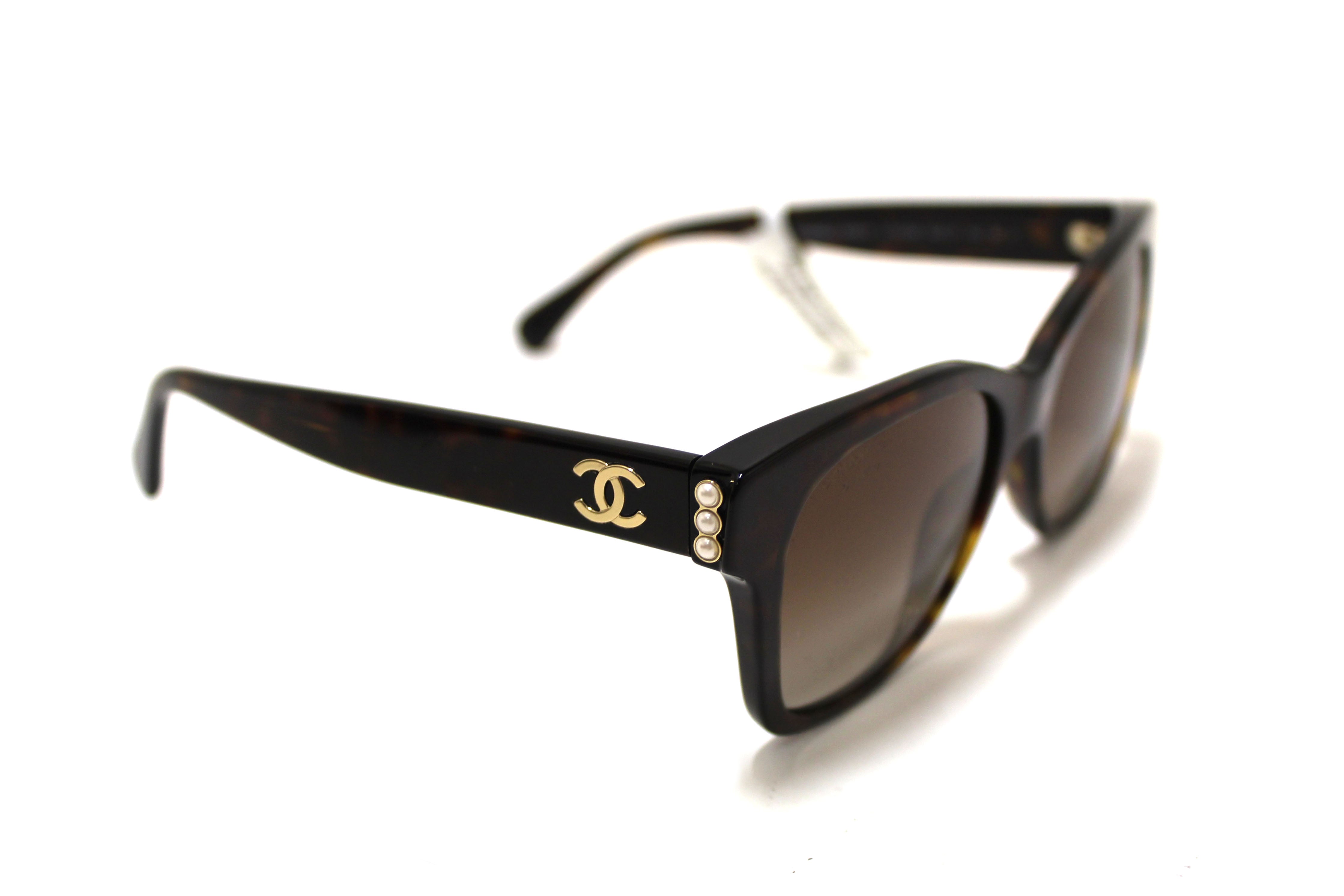 Authentic Chanel Tortoiseshell Polarized Pearl CC Square Sunglasses 5482HA