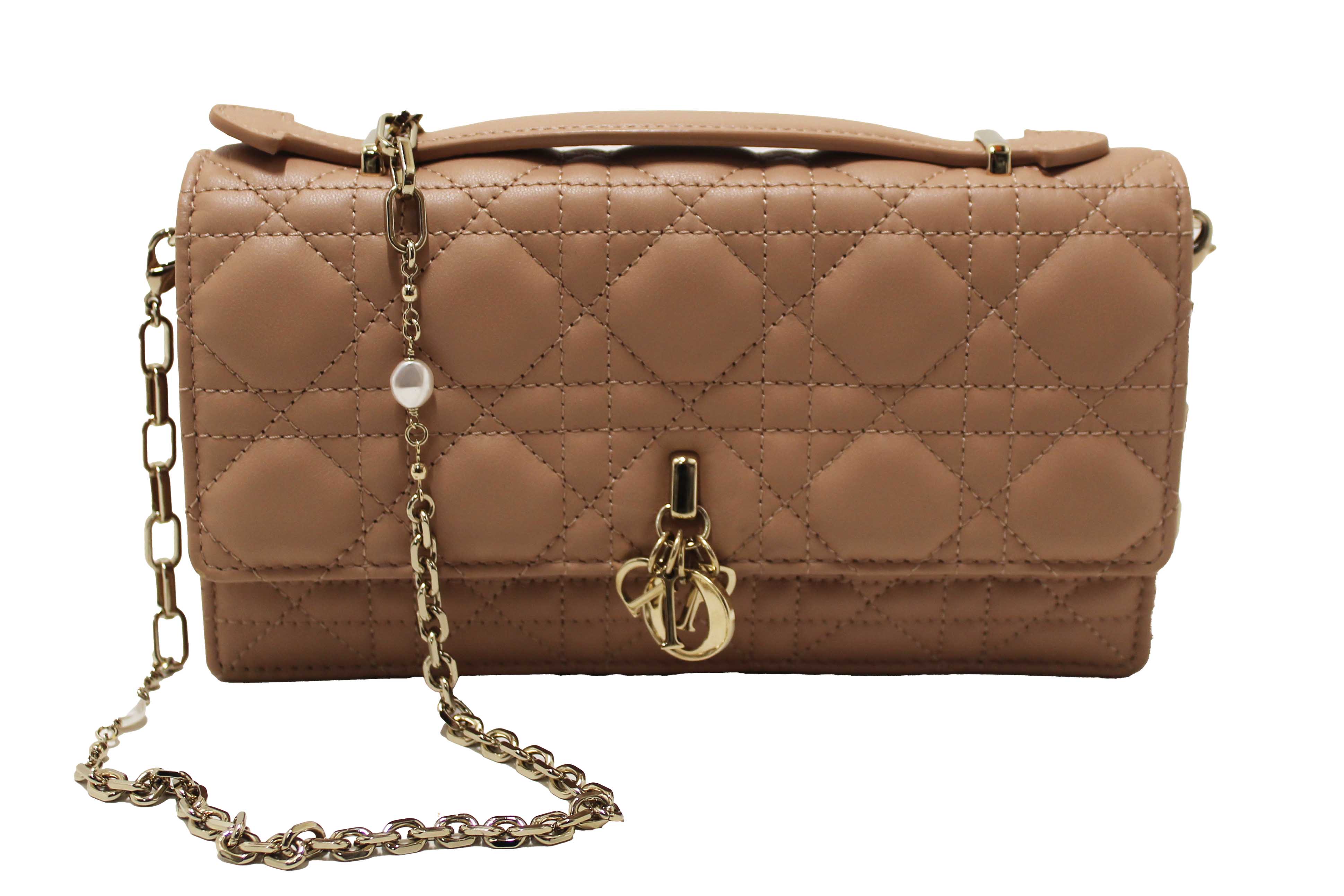 Authentic Christian Dior Powder Beige Cannage Lambskin My Dior Mini Bag