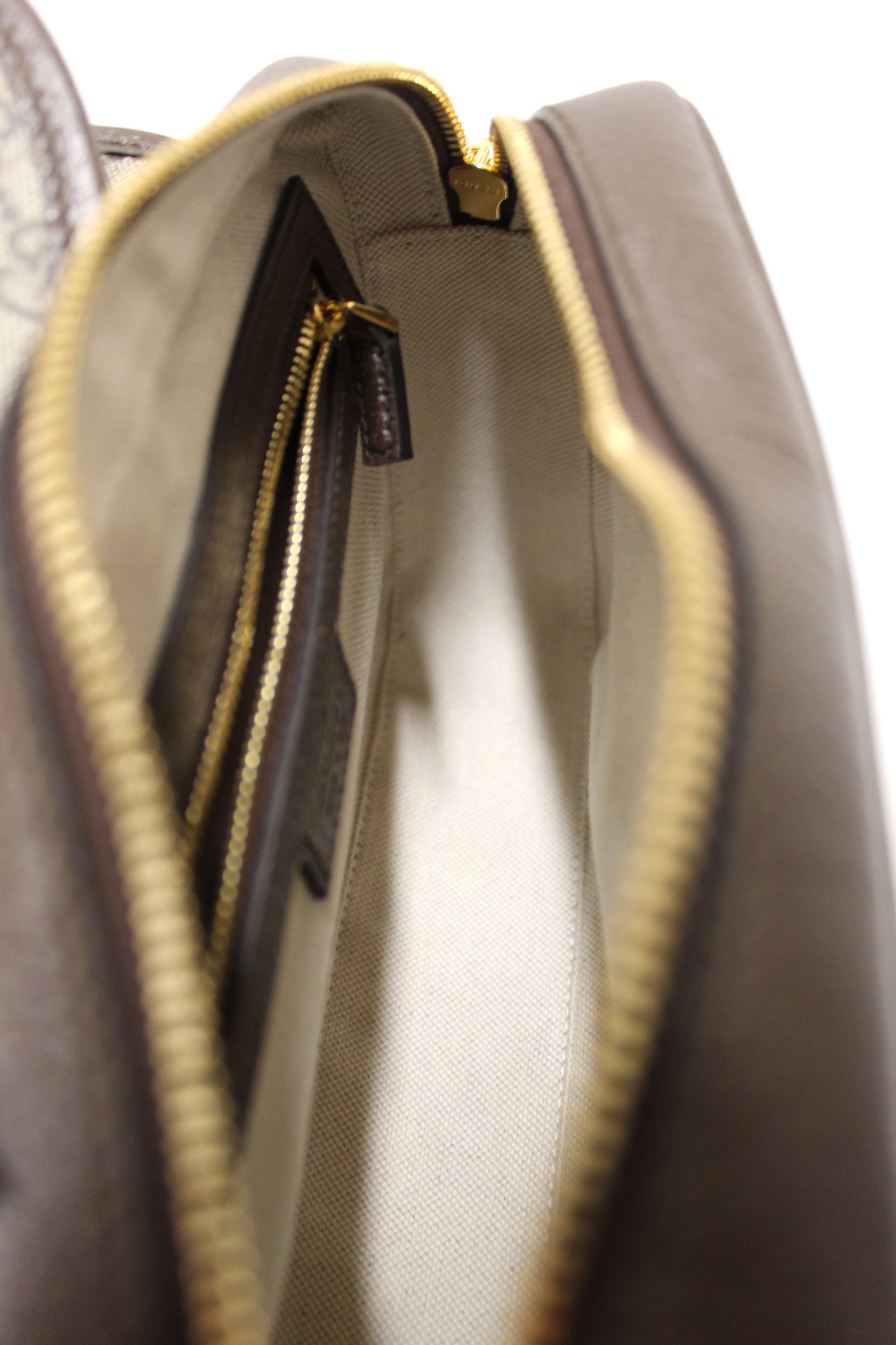 Authentic Gucci Brown GG Supreme Ophidia Small Flap Shoulder Bag 722117