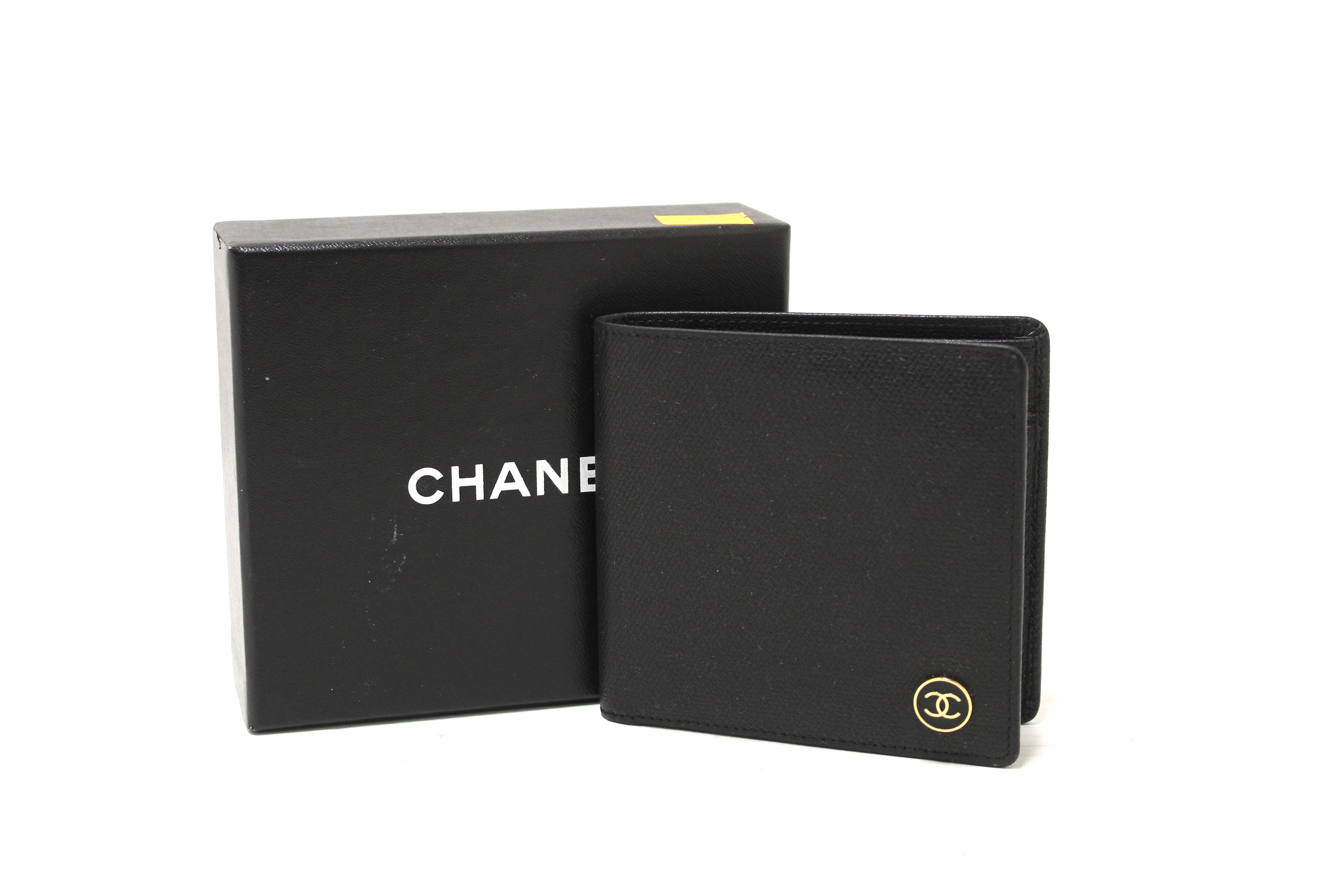 Authentic New Chanel Black Caviar Leather Medium Size Bi-fold Wallet