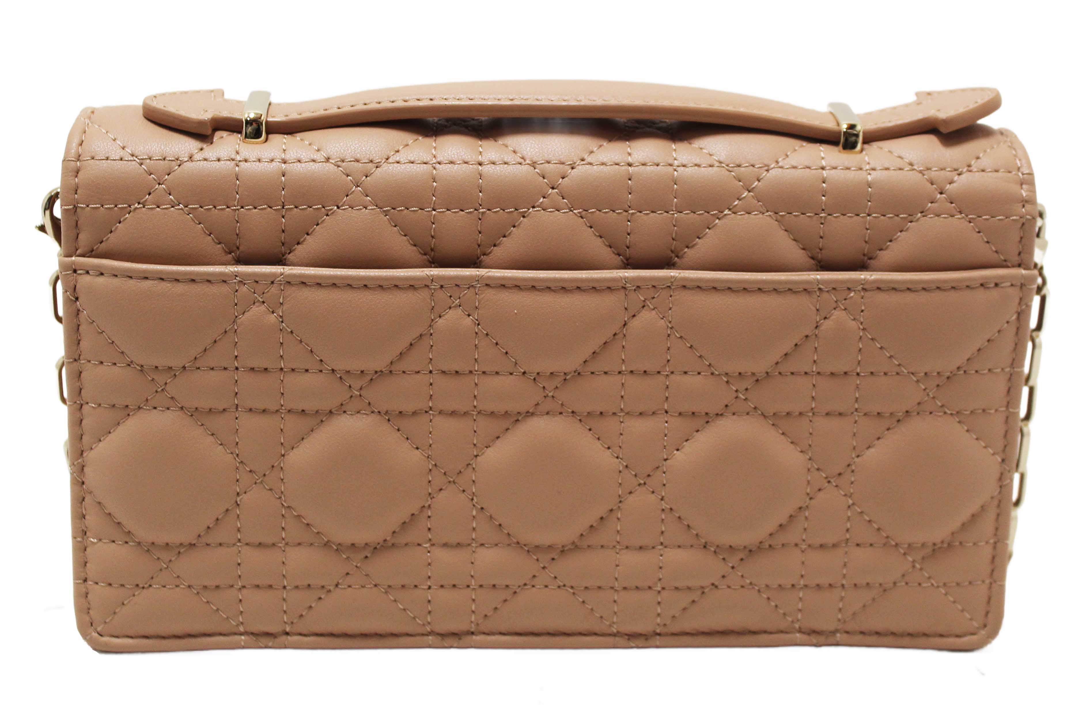 Authentic Christian Dior Powder Beige Cannage Lambskin My Dior Mini Bag