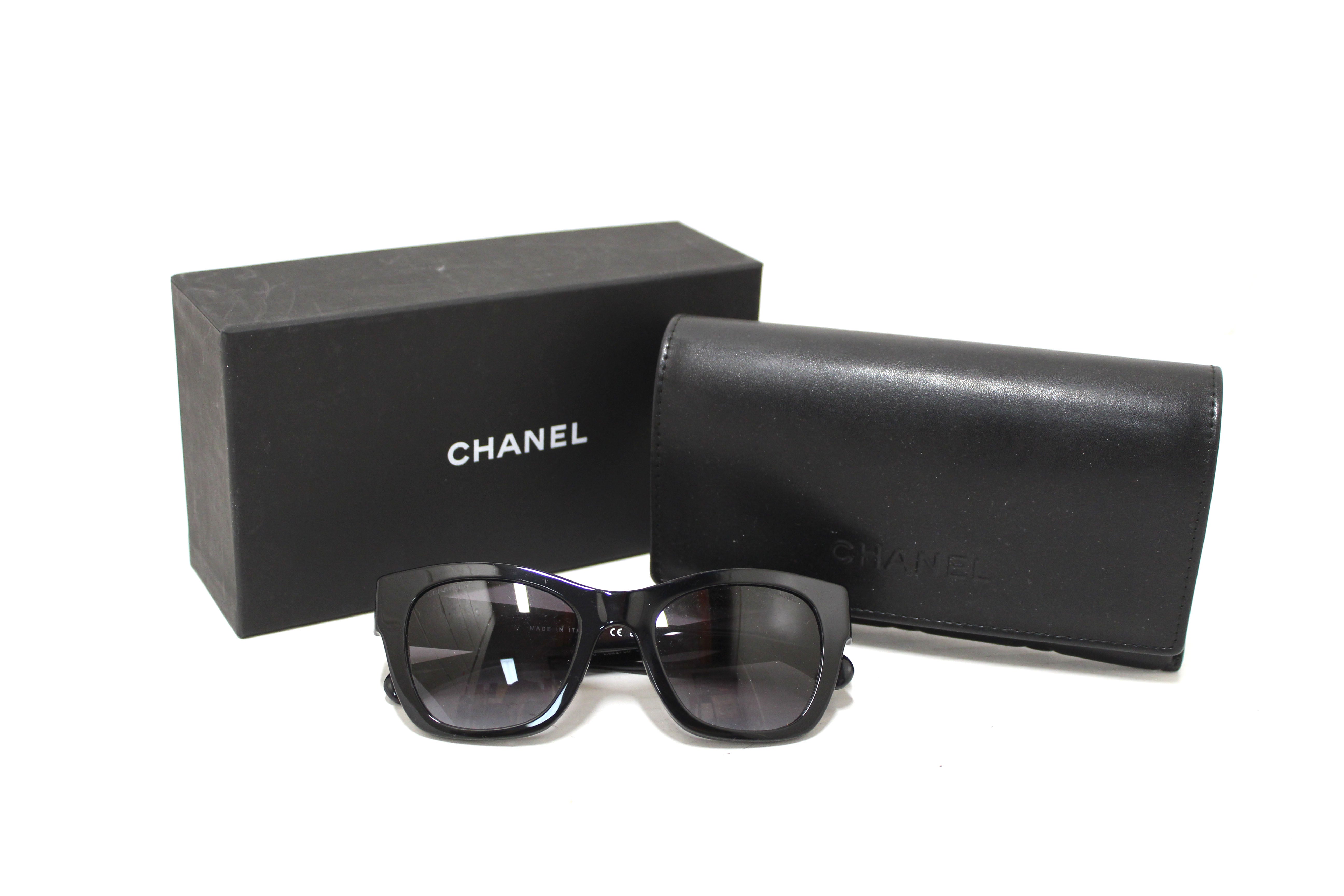 Authentic Chanel Black Polarized Charms Pearl Square Sunglasses 5479A