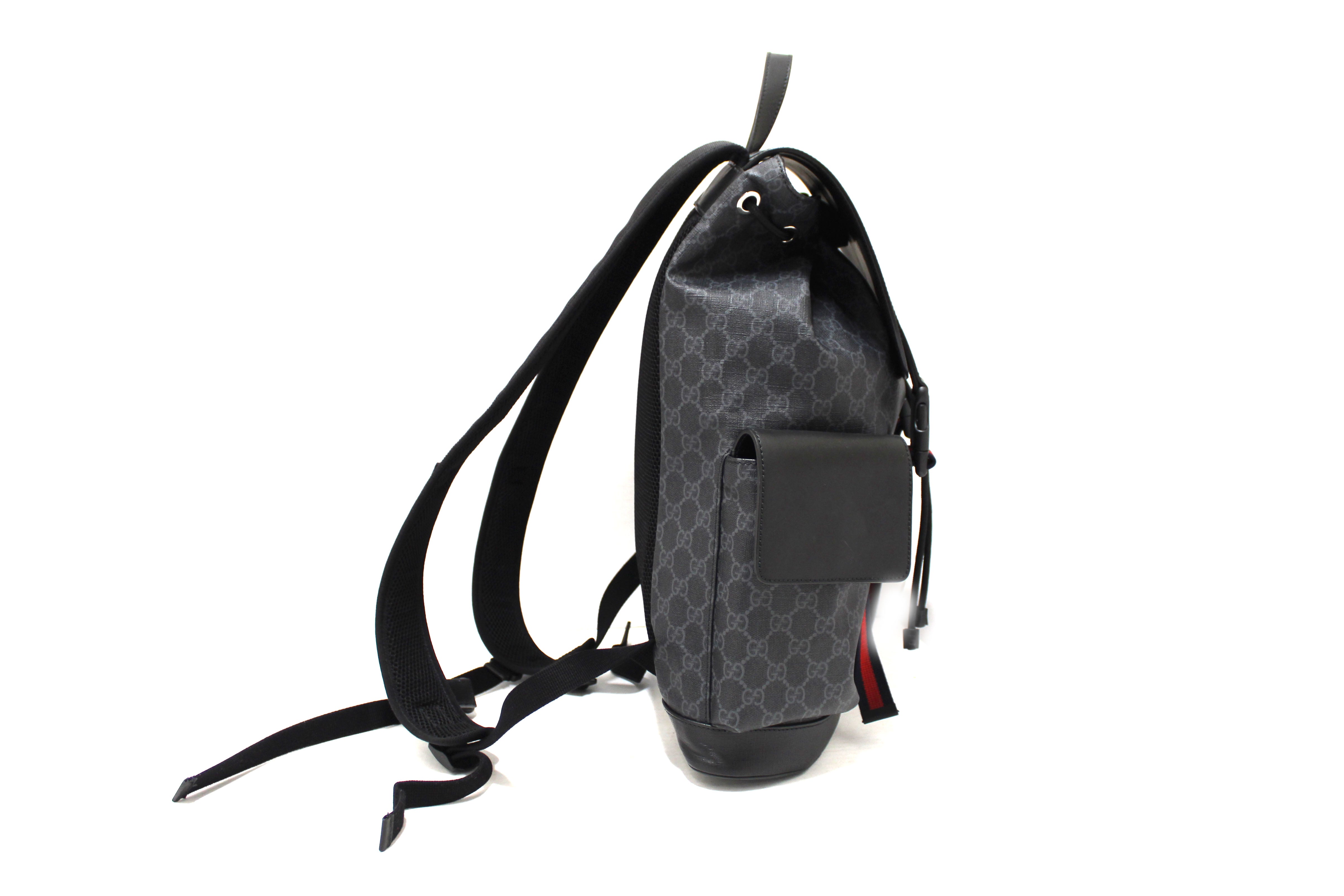 black gucci leather backpack Authentic Gucci Black GG Supreme Canvas with Black Leather Backpack 49 – Paris Station Shop