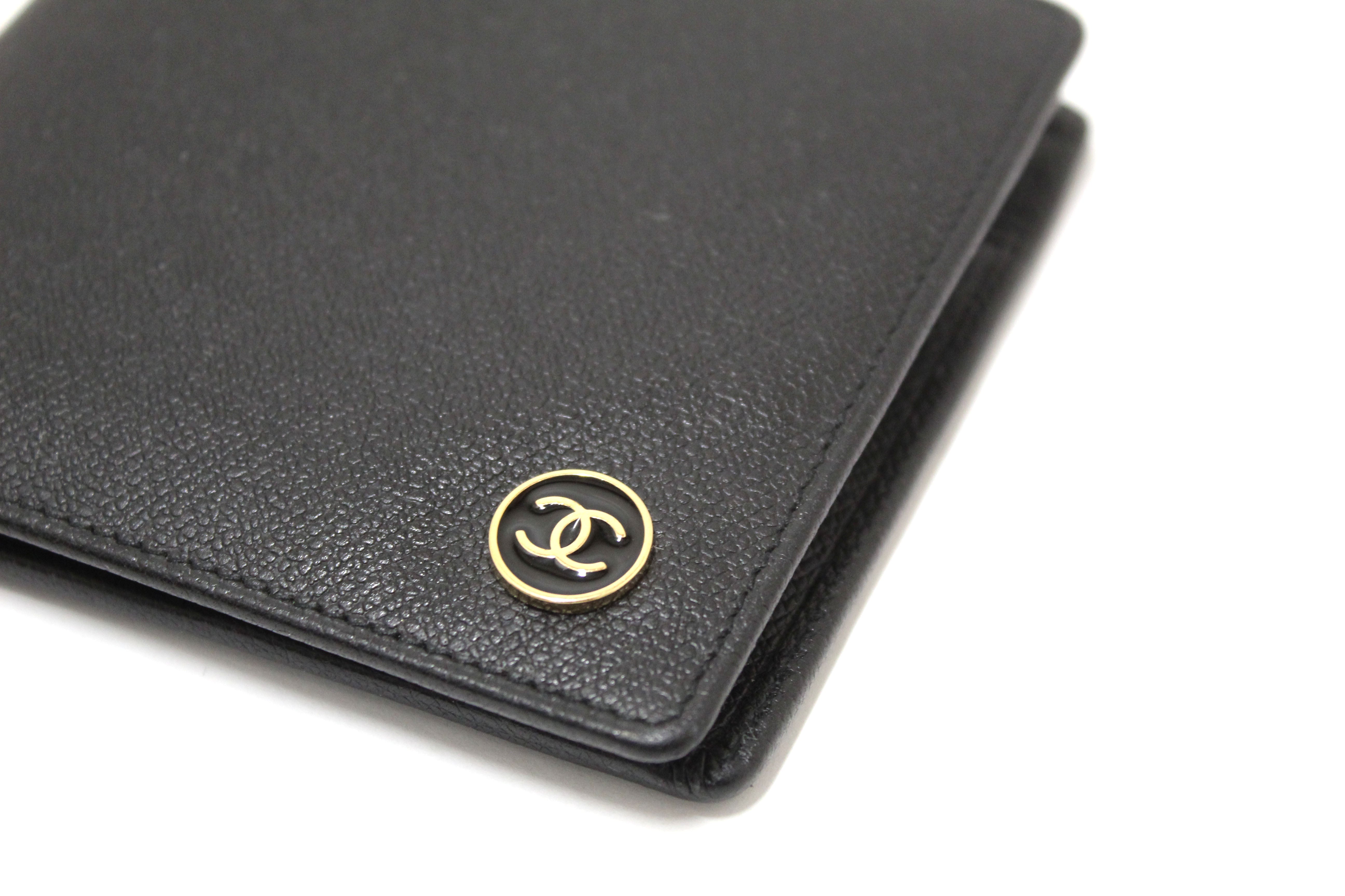 Authentic New Chanel Black Caviar Leather Medium Size Bi-fold Wallet