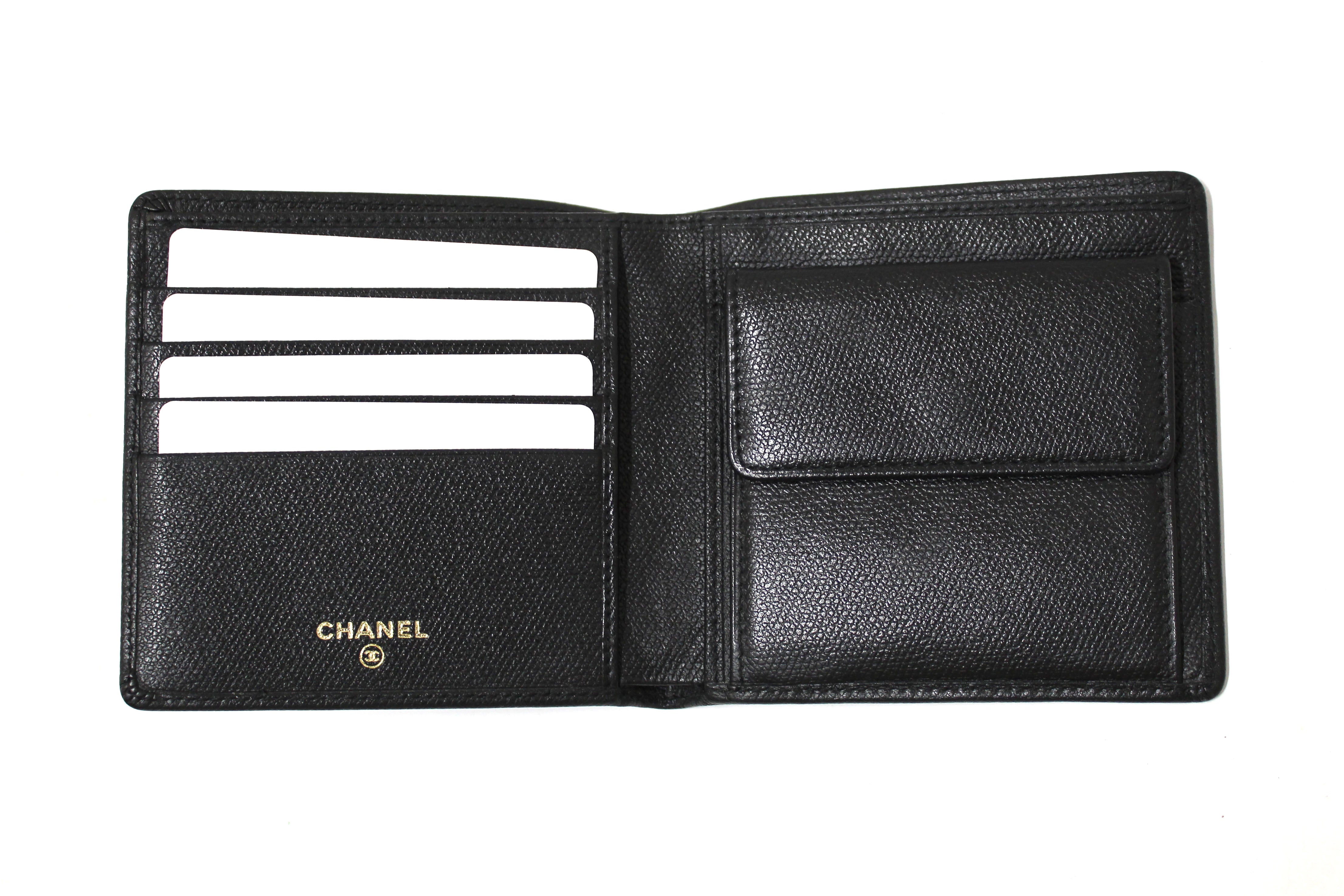 Authentic New Chanel Black Caviar Leather Medium Size Bi-fold Wallet
