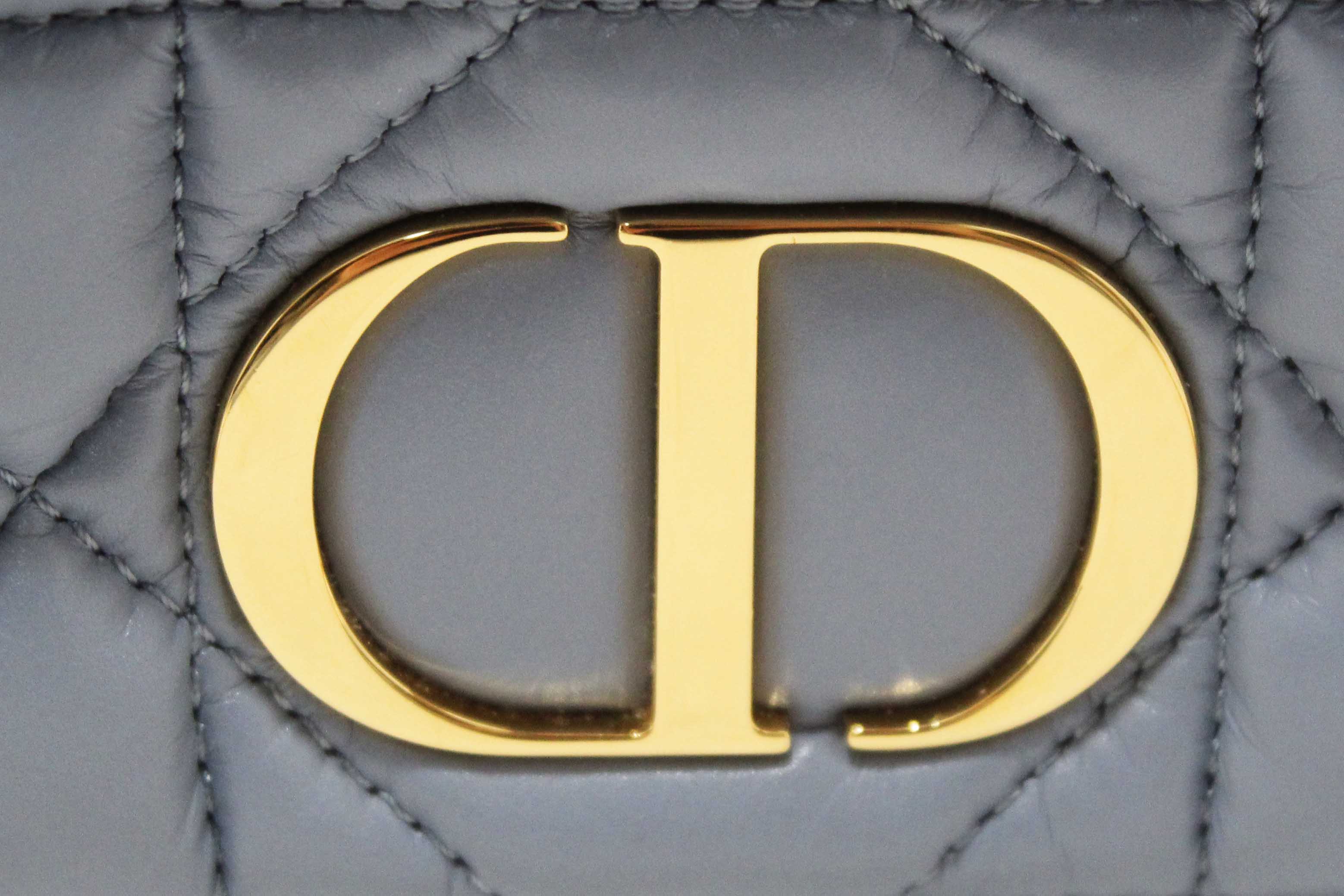 Authentic Christian Dior Blue Padded Macrocannage Quilt Calfskin Leather Caro Mini Bag