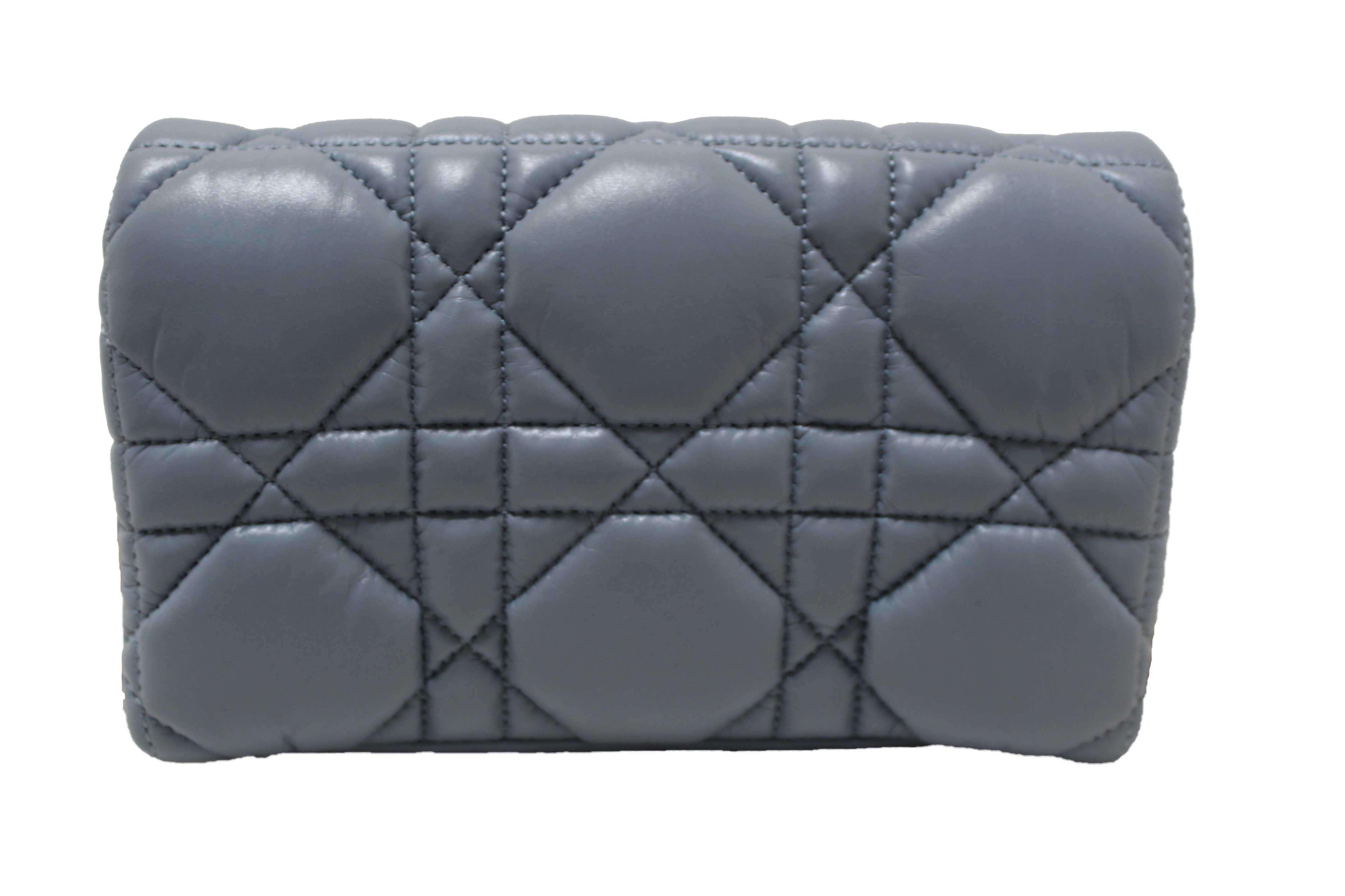 Authentic Christian Dior Blue Padded Macrocannage Quilt Calfskin Leather Caro Mini Bag