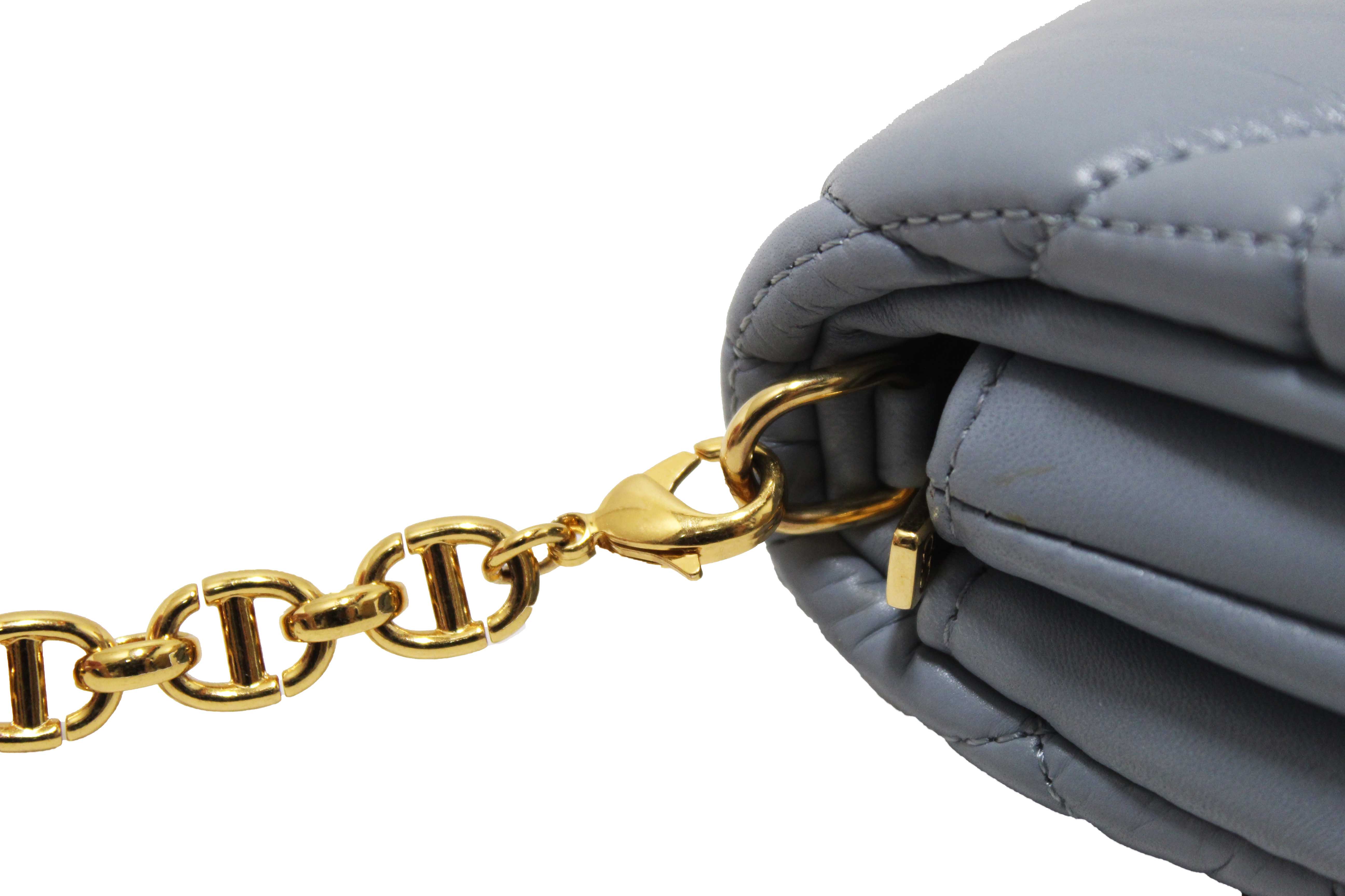 Authentic Christian Dior Blue Padded Macrocannage Quilt Calfskin Leather Caro Mini Bag