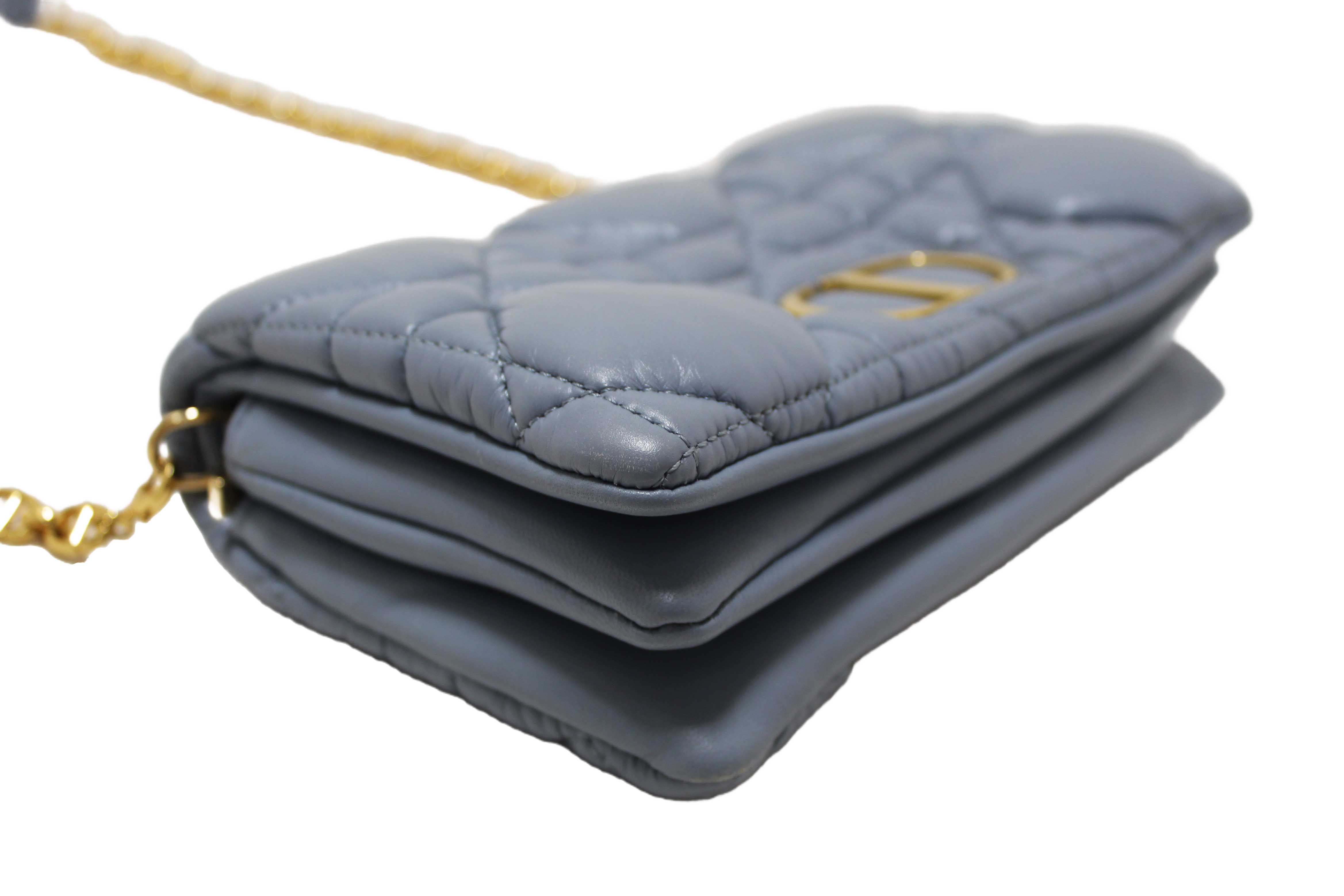 Authentic Christian Dior Blue Padded Macrocannage Quilt Calfskin Leather Caro Mini Bag