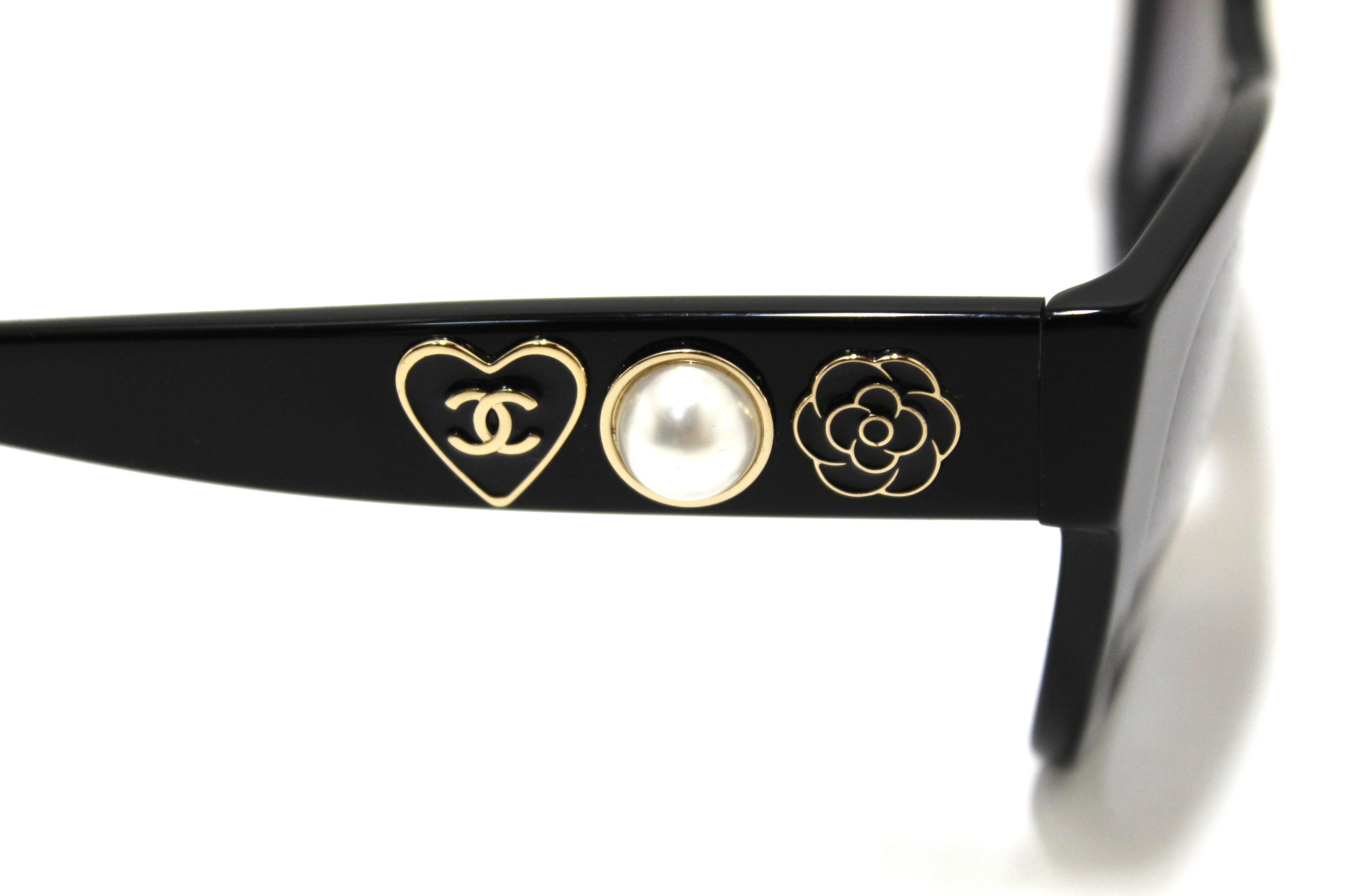 Authentic Chanel Black Polarized Charms Pearl Square Sunglasses 5479A