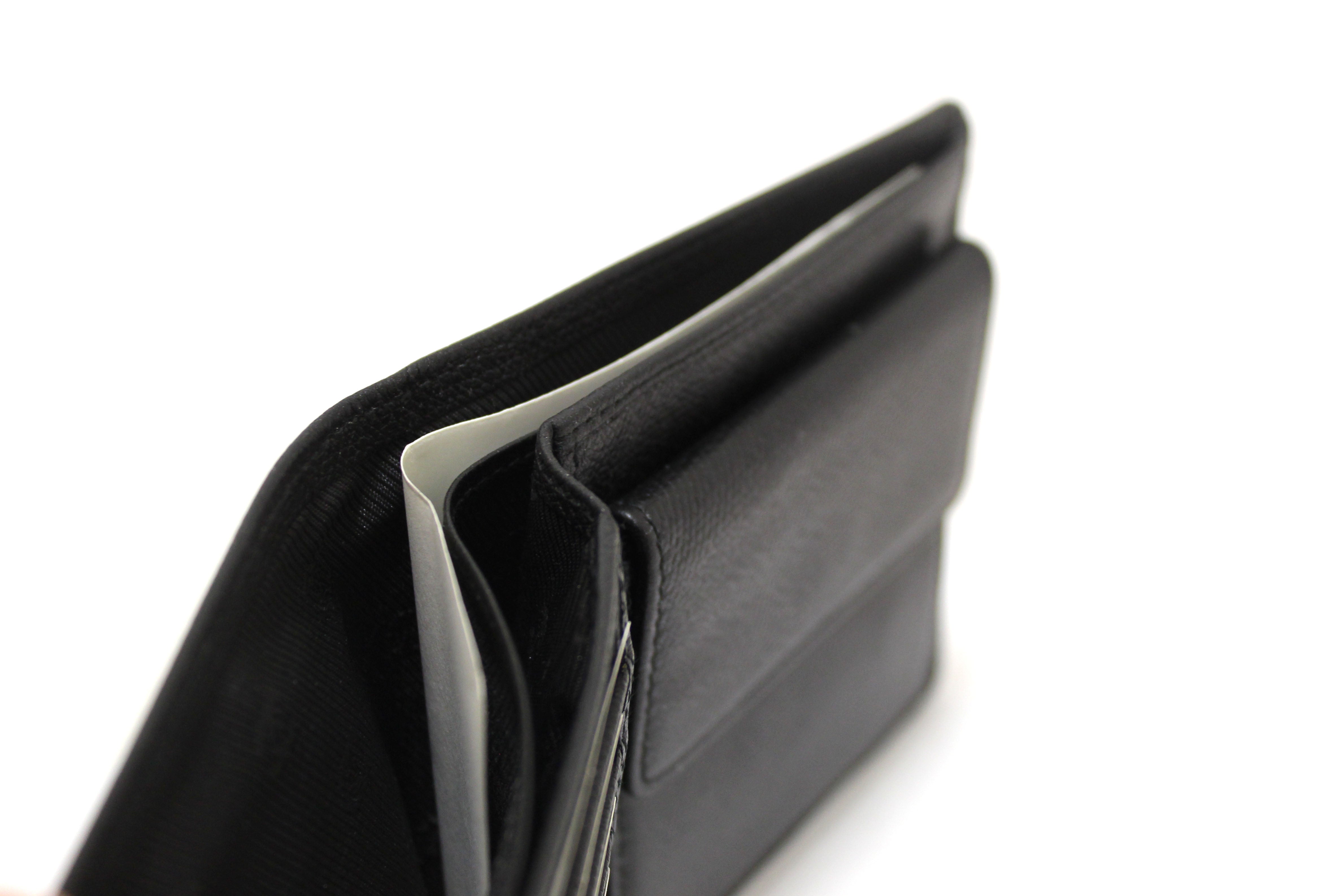 Authentic New Chanel Black Caviar Leather Medium Size Bi-fold Wallet