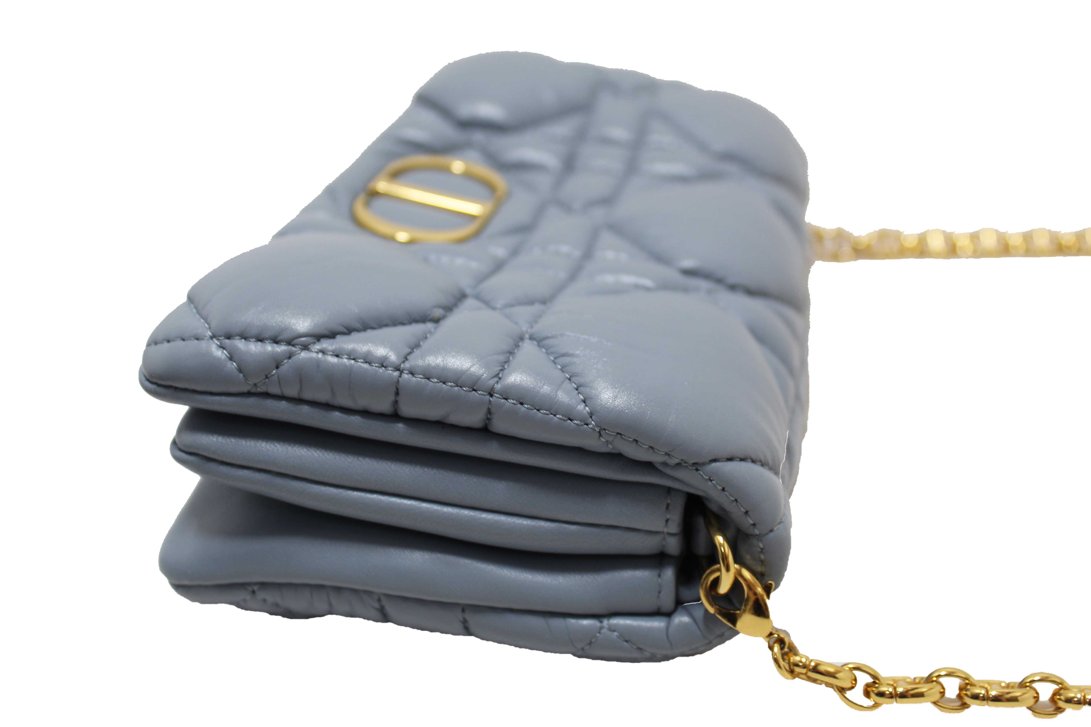 Authentic Christian Dior Blue Padded Macrocannage Quilt Calfskin Leather Caro Mini Bag