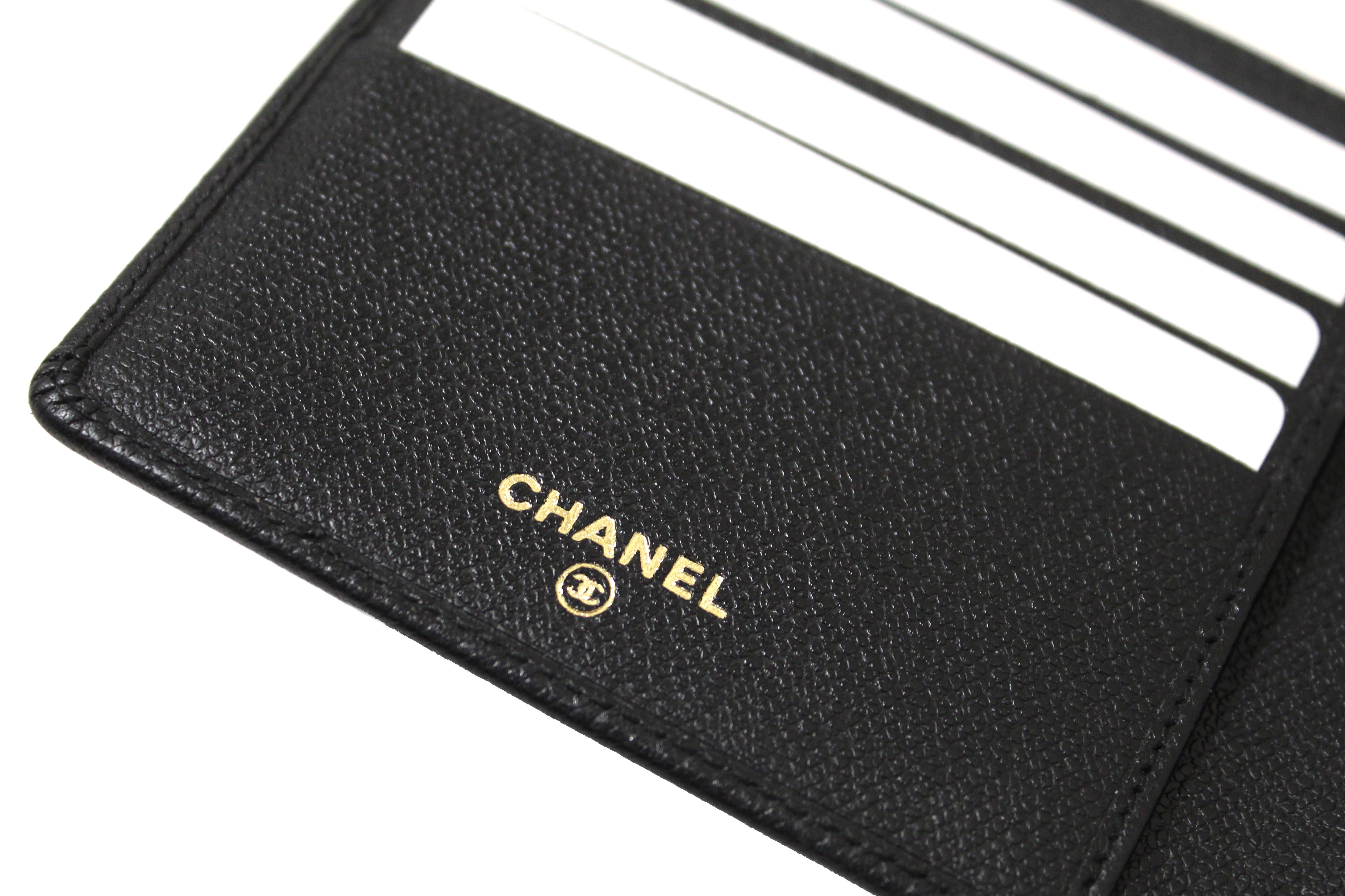 Authentic New Chanel Black Caviar Leather Medium Size Bi-fold Wallet