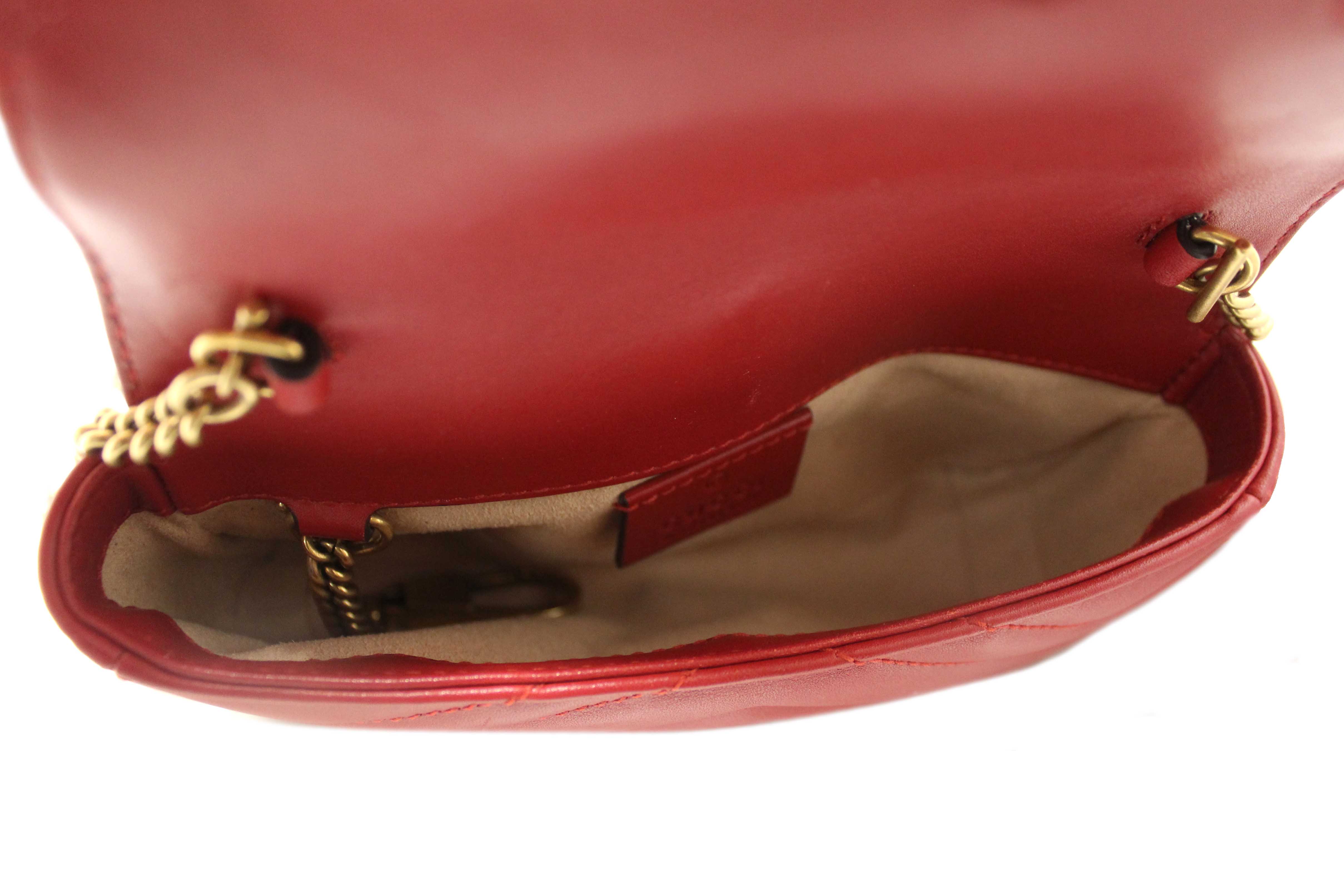 Authentic Gucci Red Marmont Matelasse Super Mini Chain Bag 476433