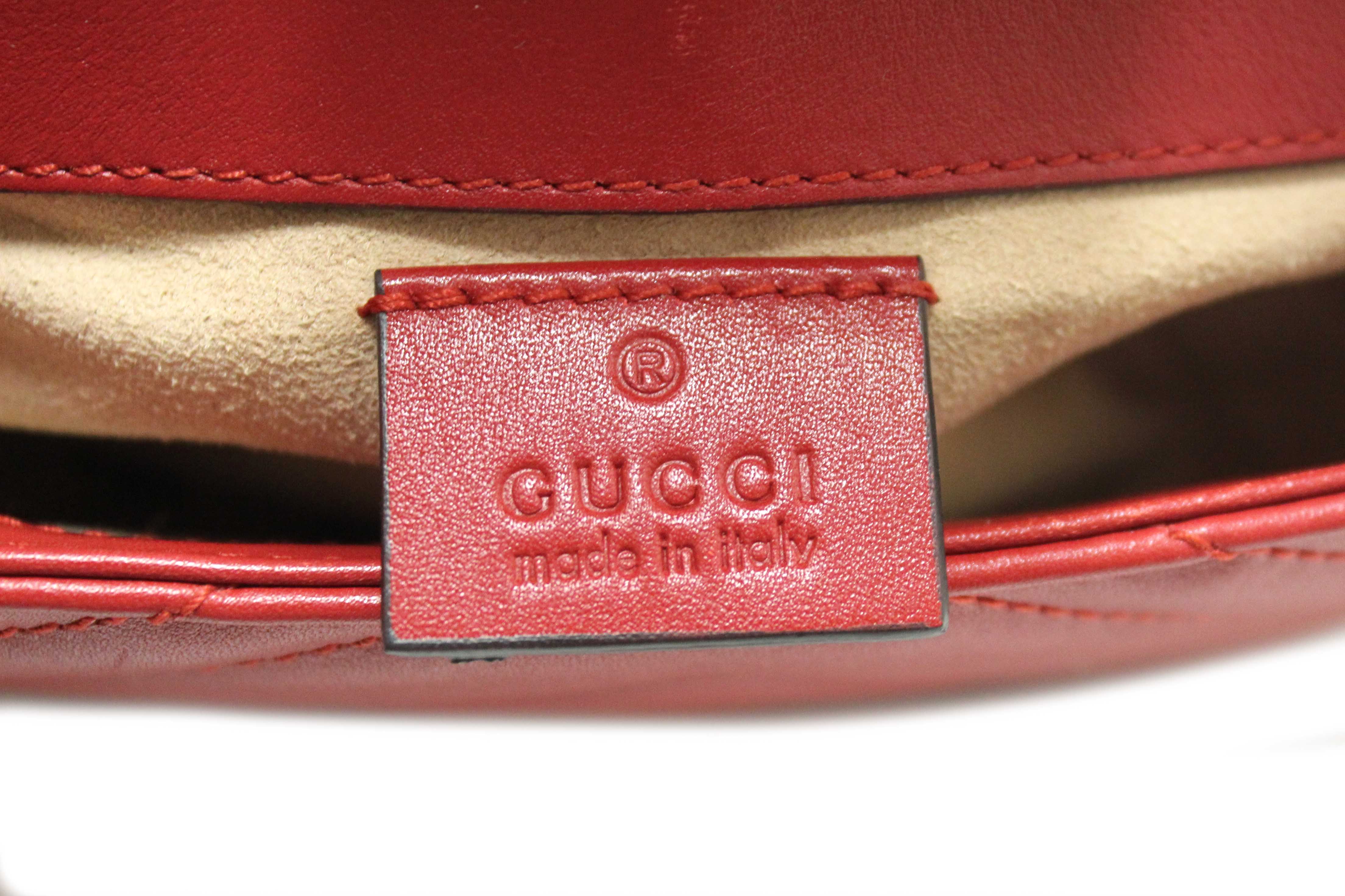 Authentic Gucci Red Marmont Matelasse Super Mini Chain Bag 476433
