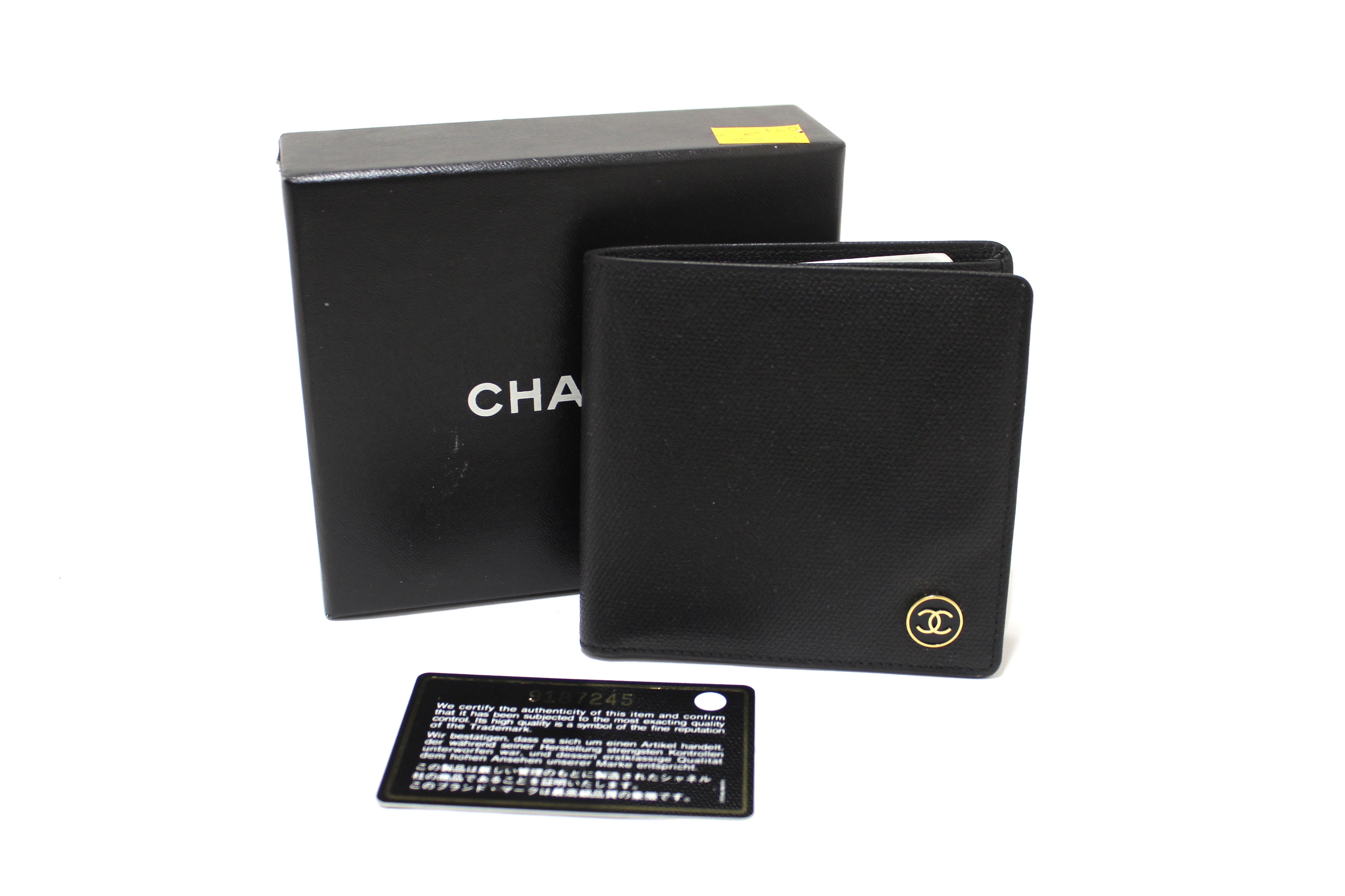 Authentic New Chanel Black Caviar Leather Medium Size Bi-fold Wallet