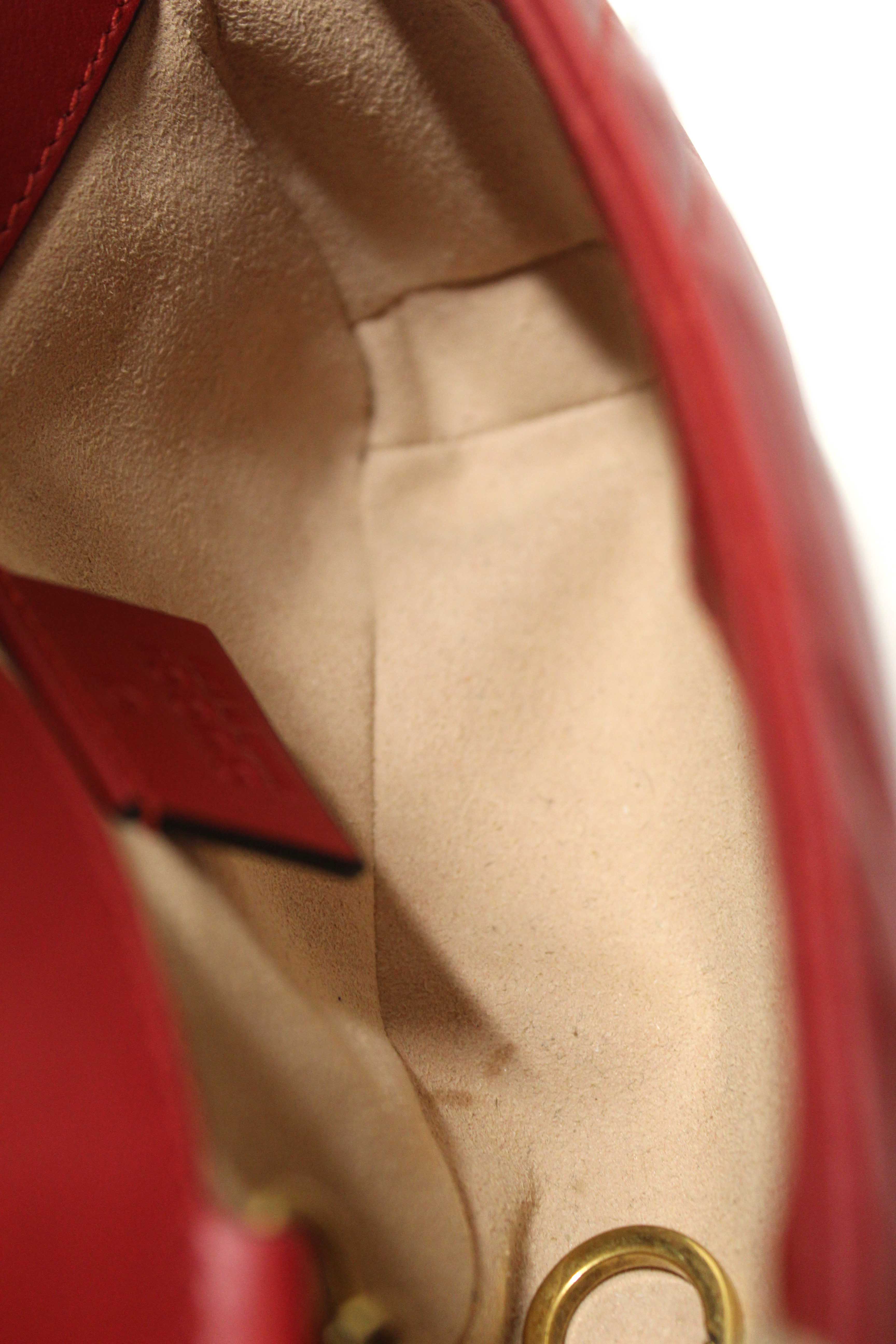 Authentic Gucci Red Marmont Matelasse Super Mini Chain Bag 476433