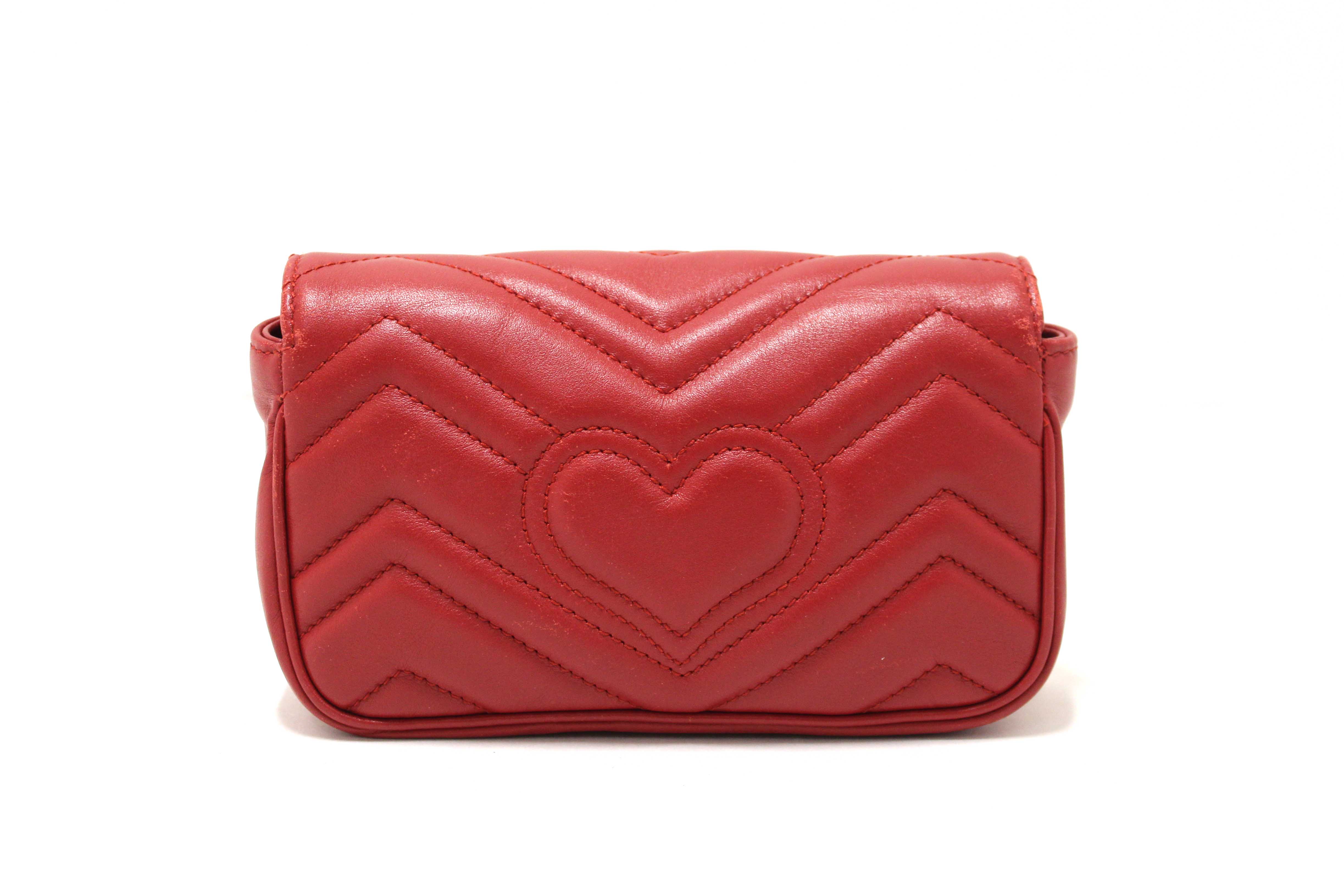 Authentic Gucci Red Marmont Matelasse Super Mini Chain Bag 476433