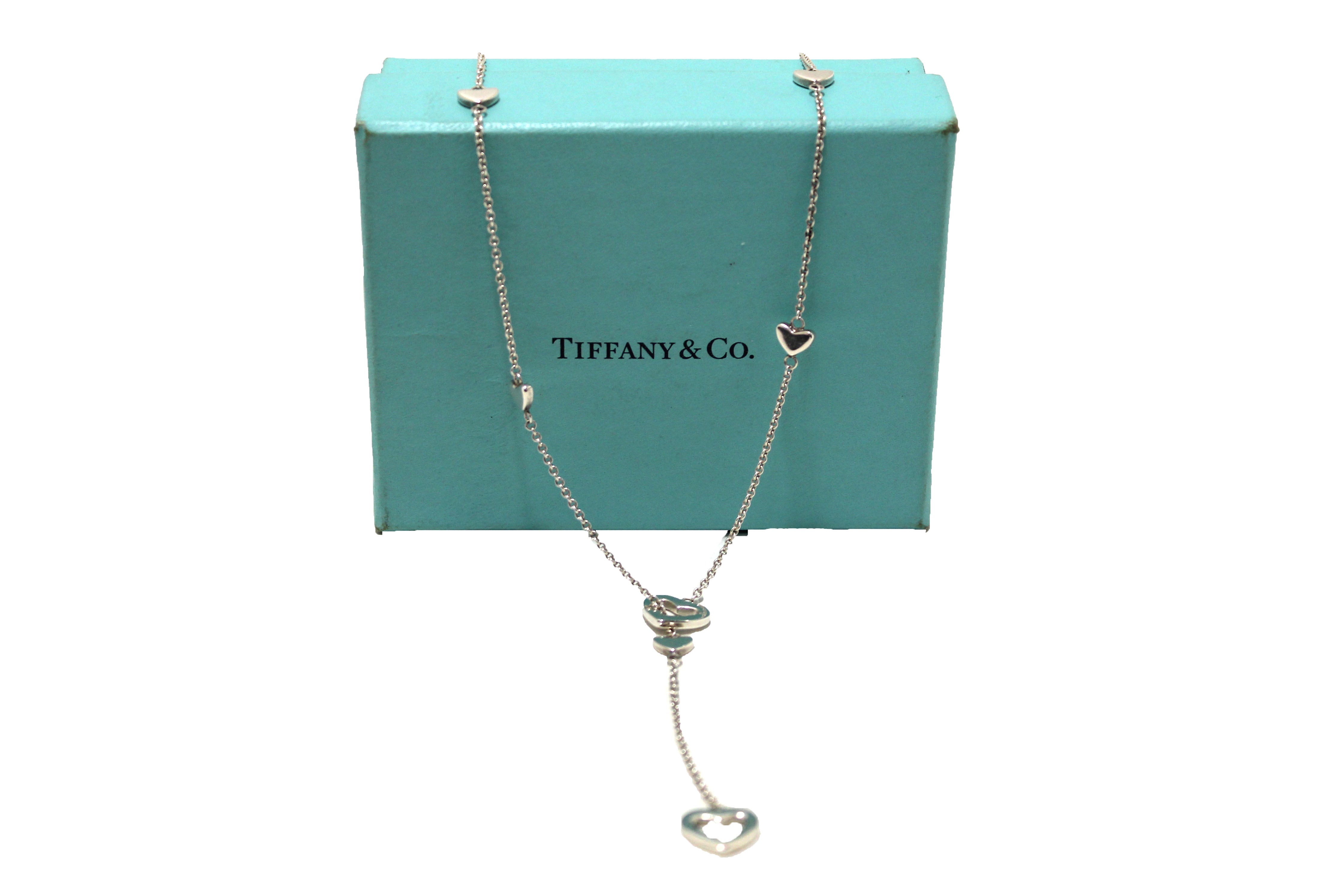 Authentic Tiffany & Co. Sterling Silver Heart Link Lariat Necklace