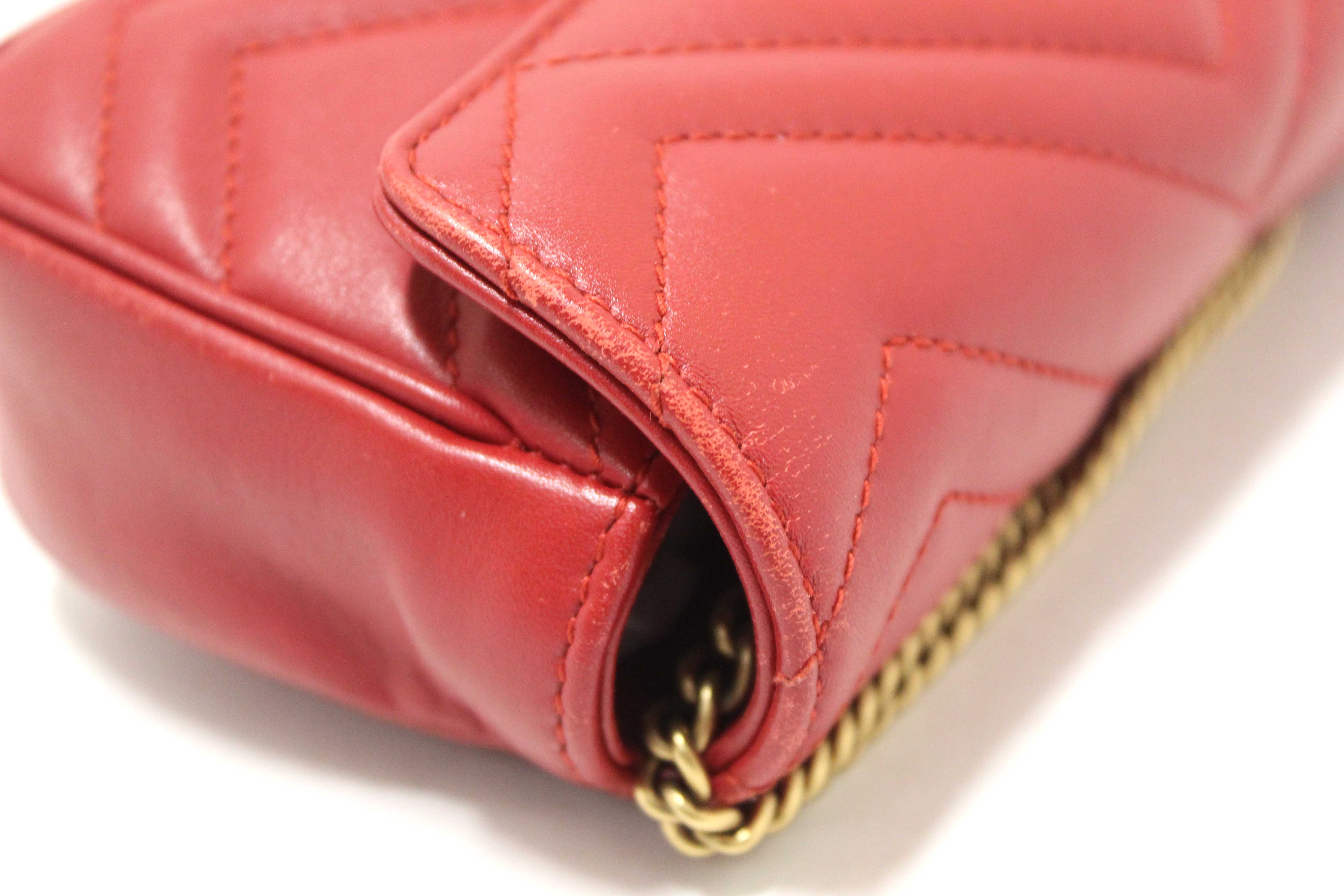 Authentic Gucci Red Marmont Matelasse Super Mini Chain Bag 476433