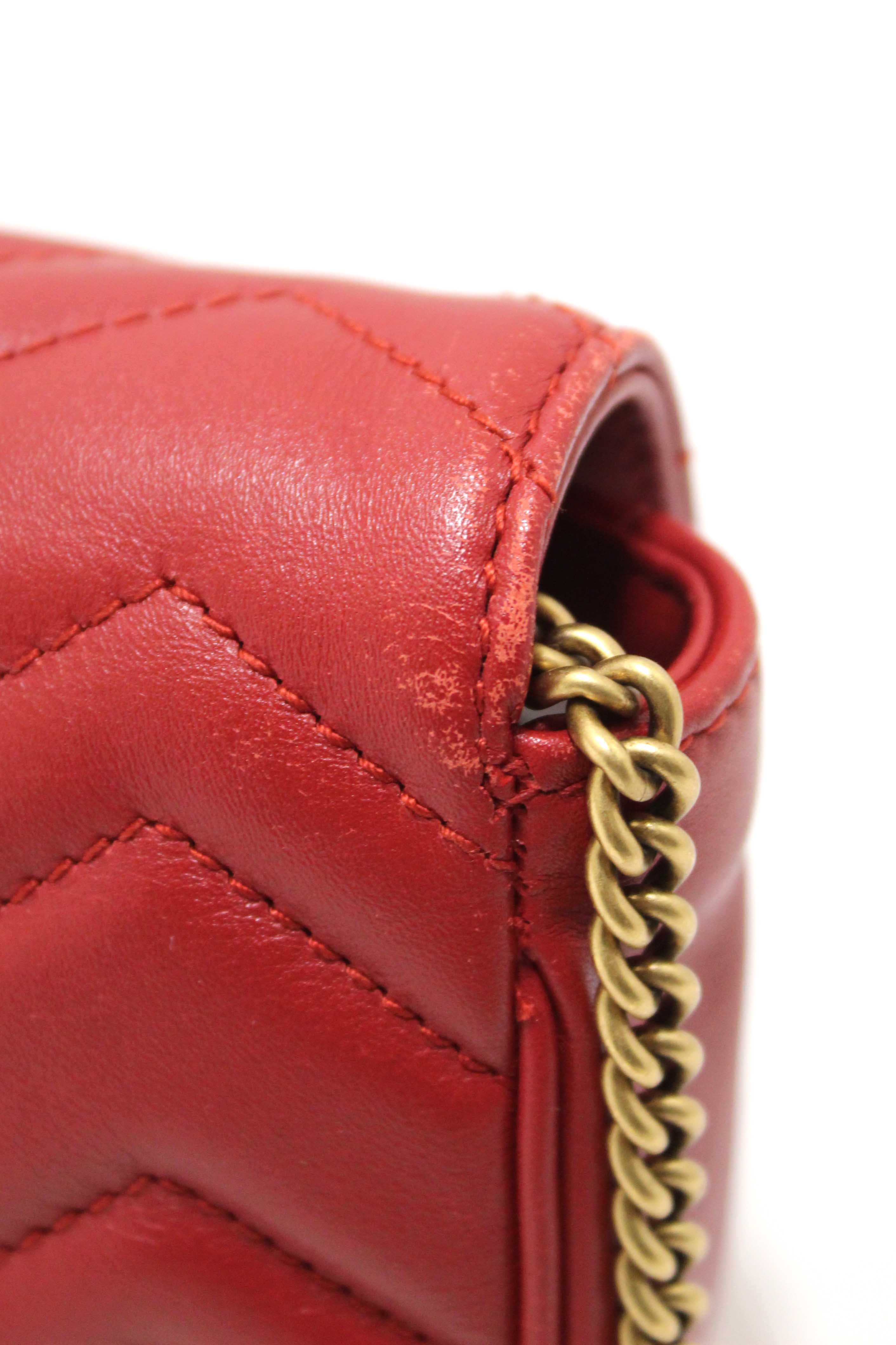 Authentic Gucci Red Marmont Matelasse Super Mini Chain Bag 476433