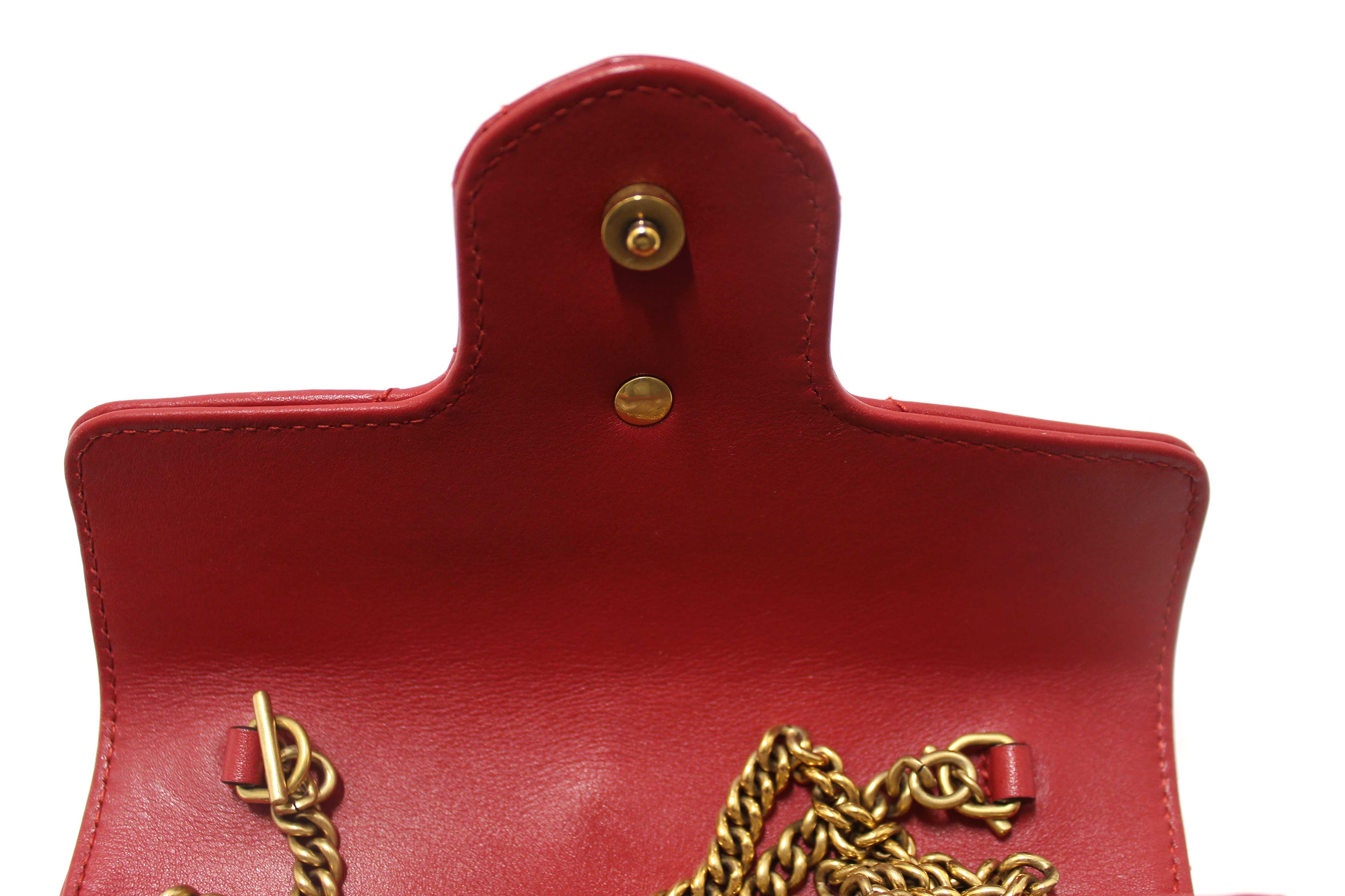 Authentic Gucci Red Marmont Matelasse Super Mini Chain Bag 476433