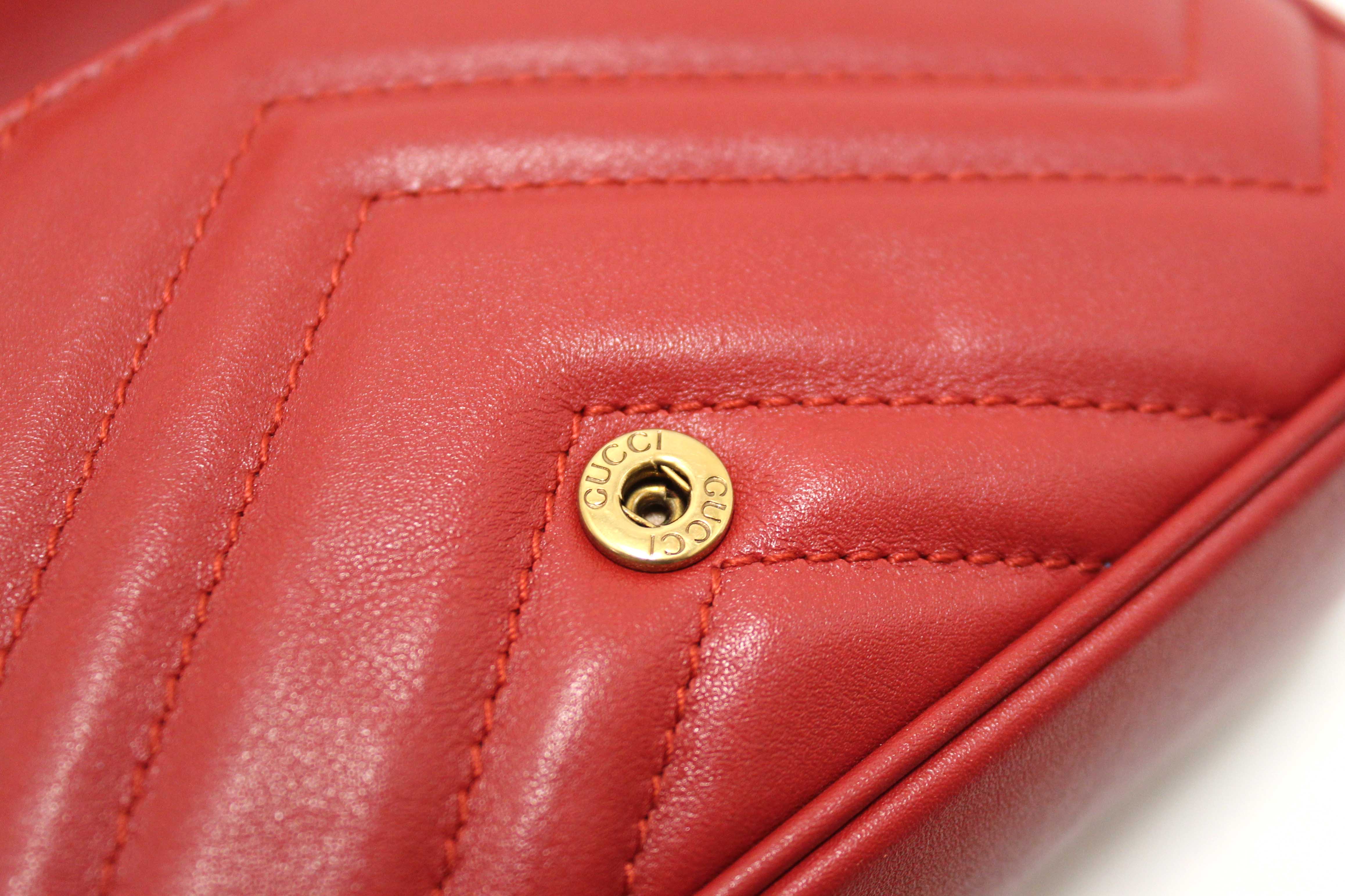 Authentic Gucci Red Marmont Matelasse Super Mini Chain Bag 476433